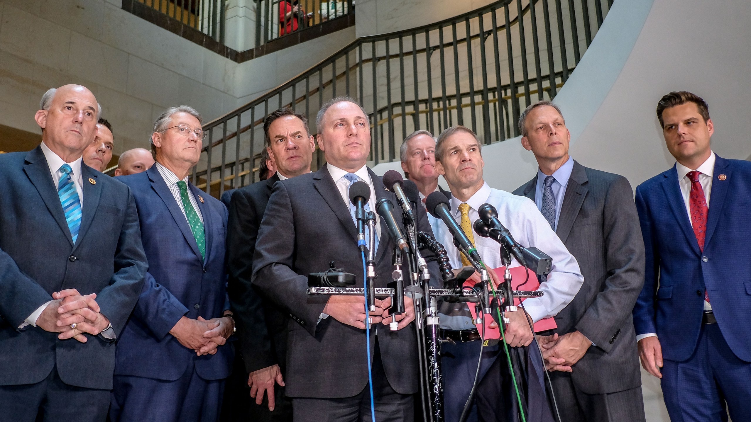 House Minority Whip Steve Scalise (R-LA) pauses while speaking during a press conference alongside House Republicans on Capitol Hill on Oct. 23, 2019, in Washington, D.C. (Credit: Alex Wroblewski/Getty Images)