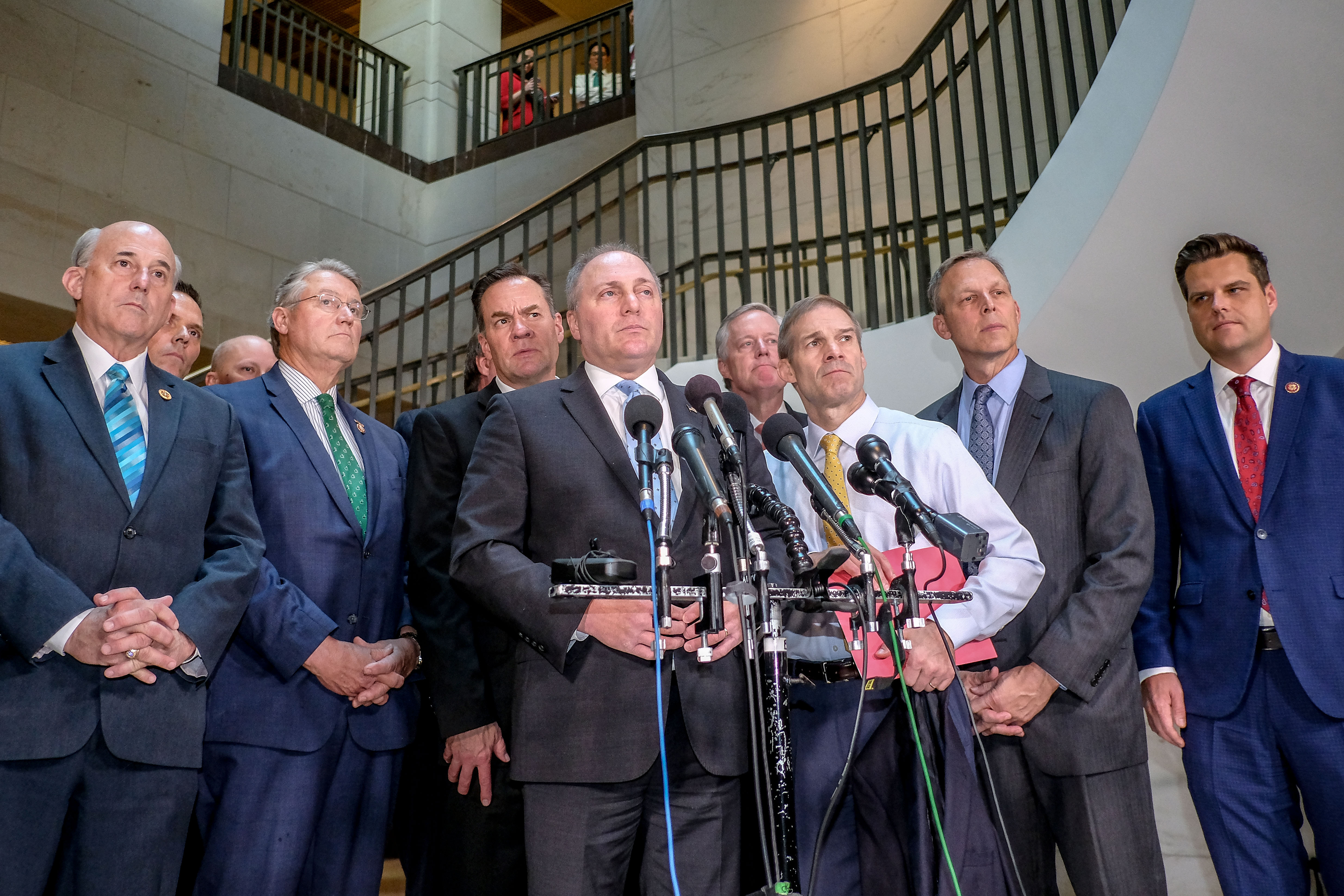 House Minority Whip Steve Scalise (R-LA) pauses while speaking during a press conference alongside House Republicans on Capitol Hill on Oct. 23, 2019, in Washington, D.C. (Credit: Alex Wroblewski/Getty Images)