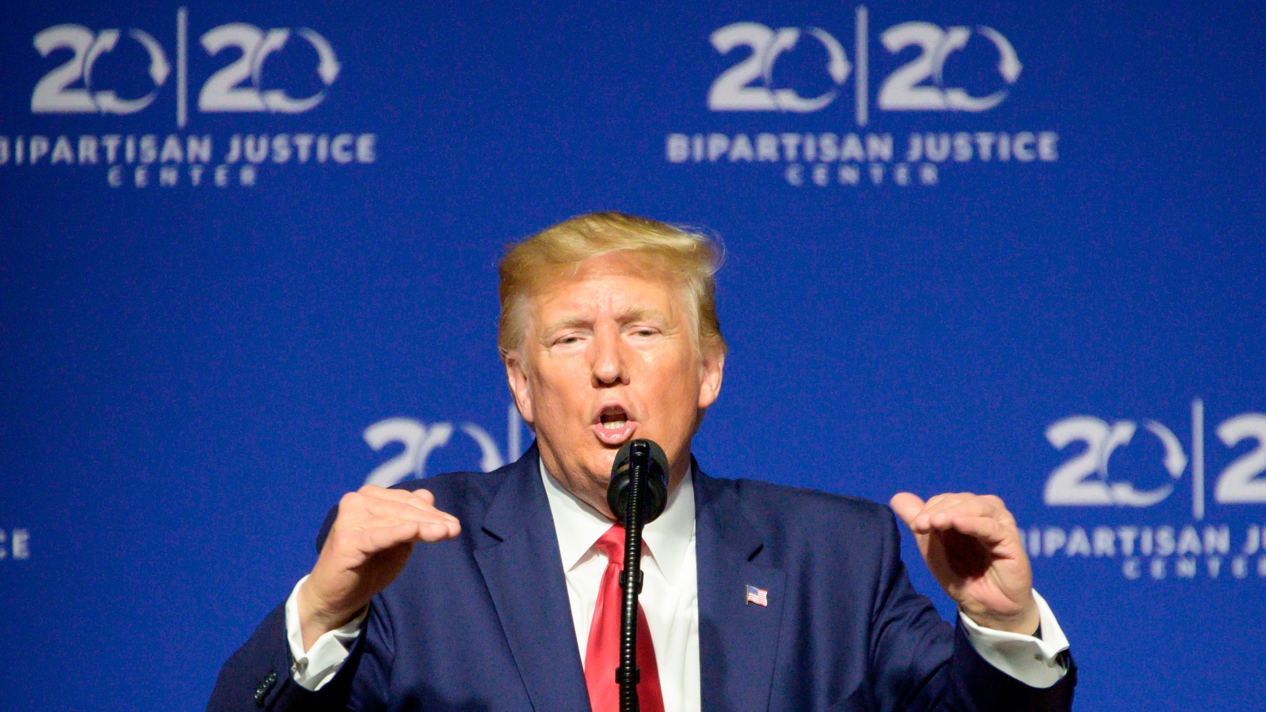 U.S. President Donald Trump delivers remarks at the 2019 Second Step Presidential Justice Forum in Columbia, South Carolina, on Oct. 25, 2019. (Credit: JIM WATSON/AFP via Getty Images)