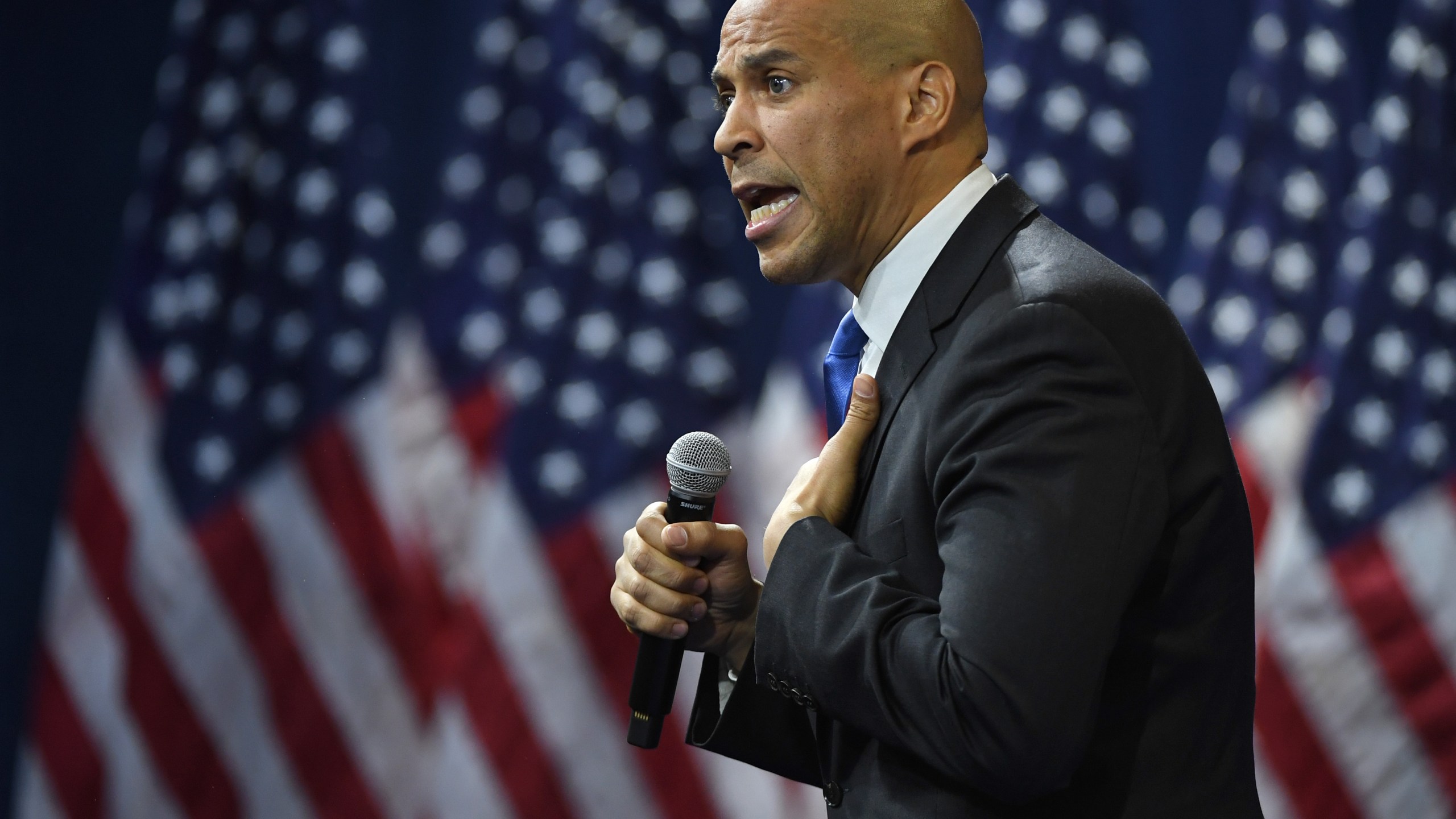 Democratic presidential candidate and U.S. Sen. Cory Booker (D-NJ) speaks during the 2020 Gun Safety Forum hosted by gun control activist groups Giffords and March for Our Lives at Enclave on Oct. 2, 2019, in Las Vegas, Nevada. (Credit: Ethan Miller/Getty Images)