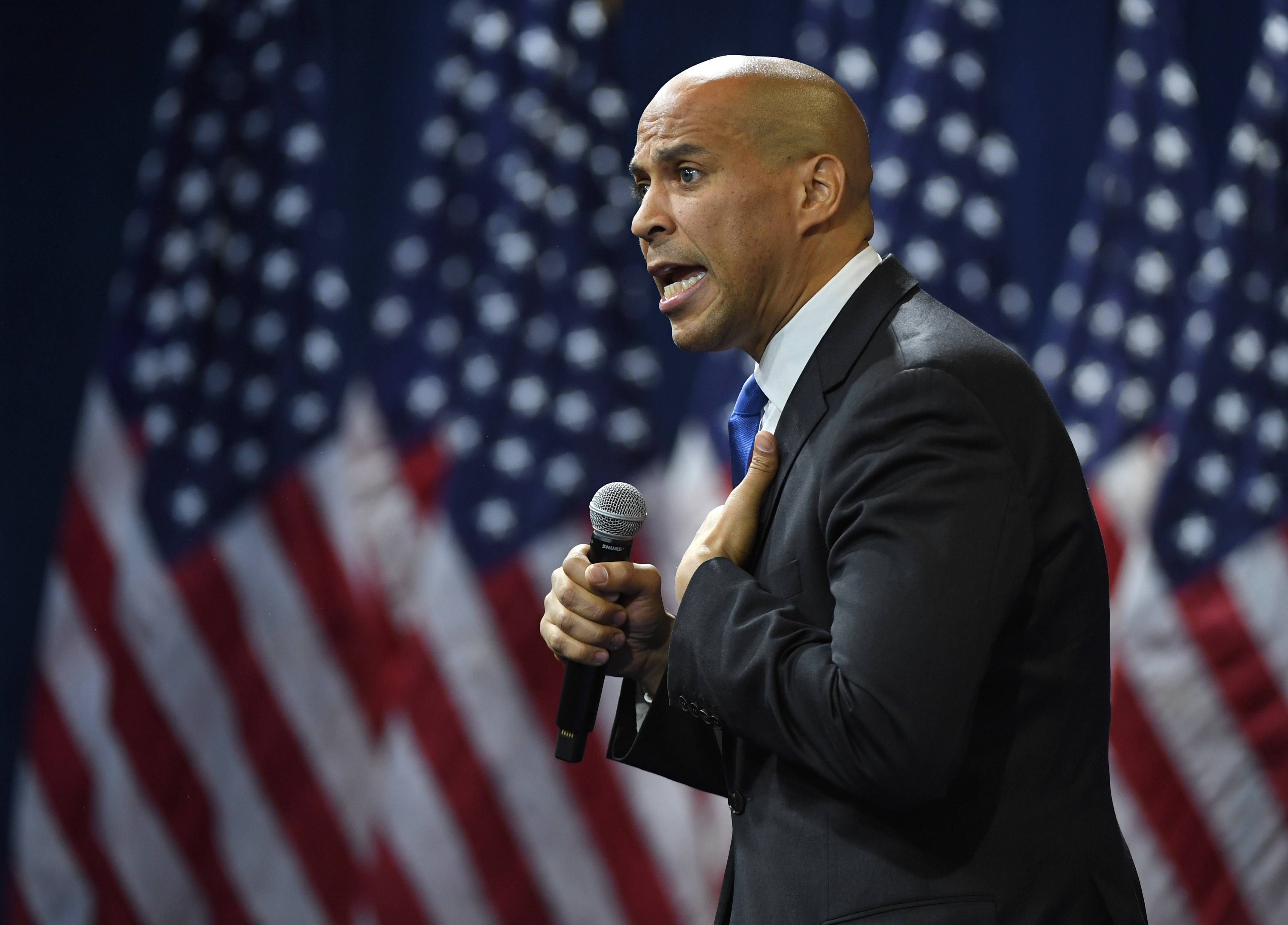 Democratic presidential candidate and U.S. Sen. Cory Booker (D-NJ) speaks during the 2020 Gun Safety Forum hosted by gun control activist groups Giffords and March for Our Lives at Enclave on Oct. 2, 2019, in Las Vegas, Nevada. (Credit: Ethan Miller/Getty Images)