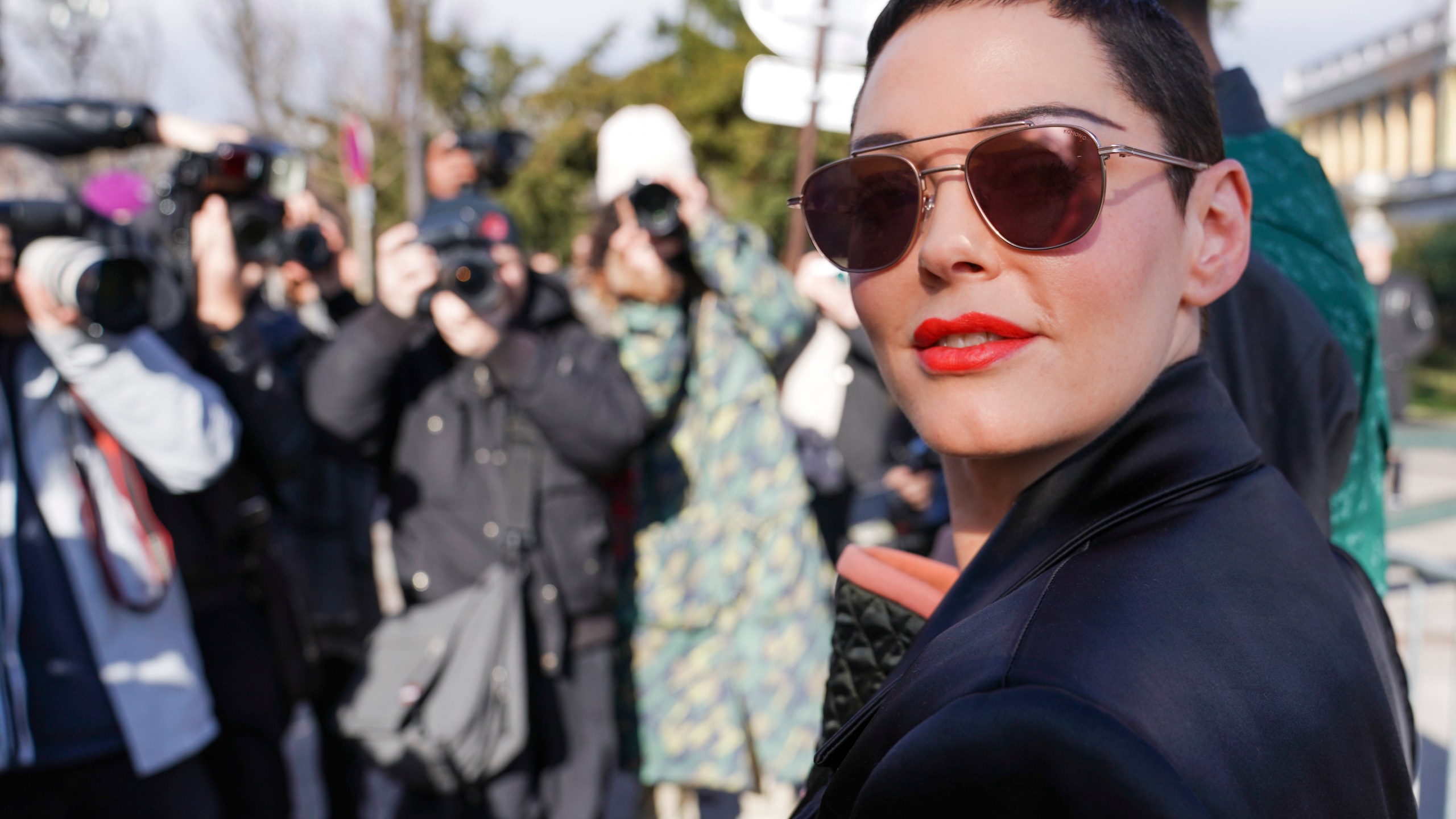 Rose McGowan attends the Vivienne Westwood show as part of the Paris Fashion Week Womenswear Fall/Winter 2018/2019 on March 3, 2018, in Paris, France. (Credit: Getty Images)