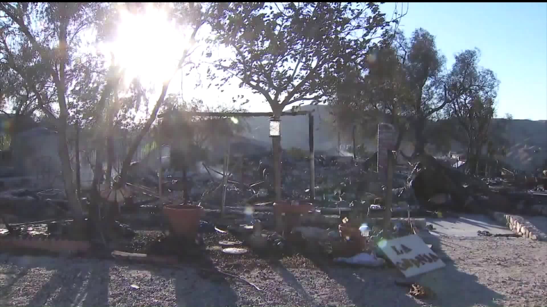 This Canyon Country home, pictured on Oct. 25, 2019, was destroyed in the Tick Fire. (Credit: KTLA)