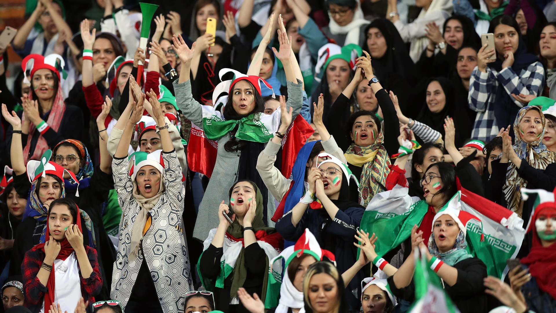 Iran women attend FIFA soccer game for first time in decades BC-ML--Iran-Women at Match,5th Ld-Writethru