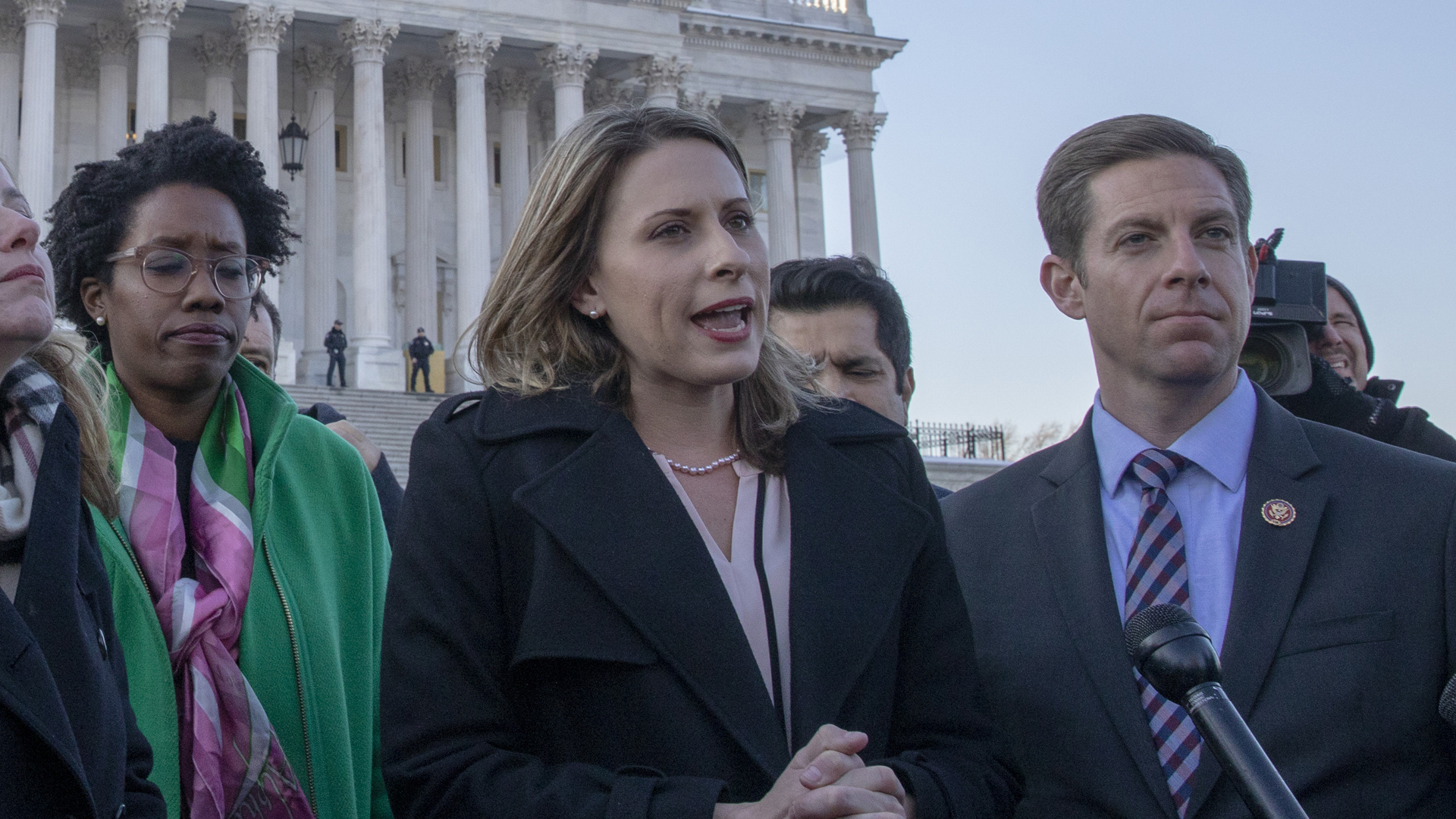 U.S. Rep Katie Hill (D-CA) speaks to media outside the U.S. Capitol on Jan. 15, 2019, in Washington, D.C. (Credit: Tasos Katopodis/Getty Images)