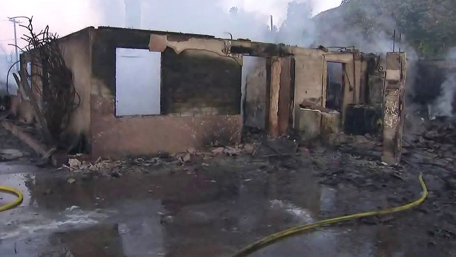 A destroyed home is seen in the wake of the Hillside Fire on Oct. 31, 2019. (Credit: KTLA)