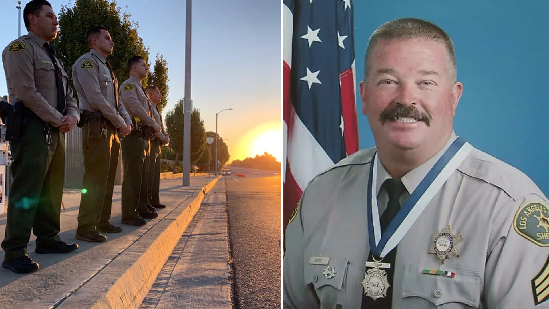 Deputies pay tribute to Lancaster Sheriff’s Sgt. Steve Owen, seen on the right, three years after his killing on Oct. 5, 2019. (Credit: Lancaster Sheriff's Station)