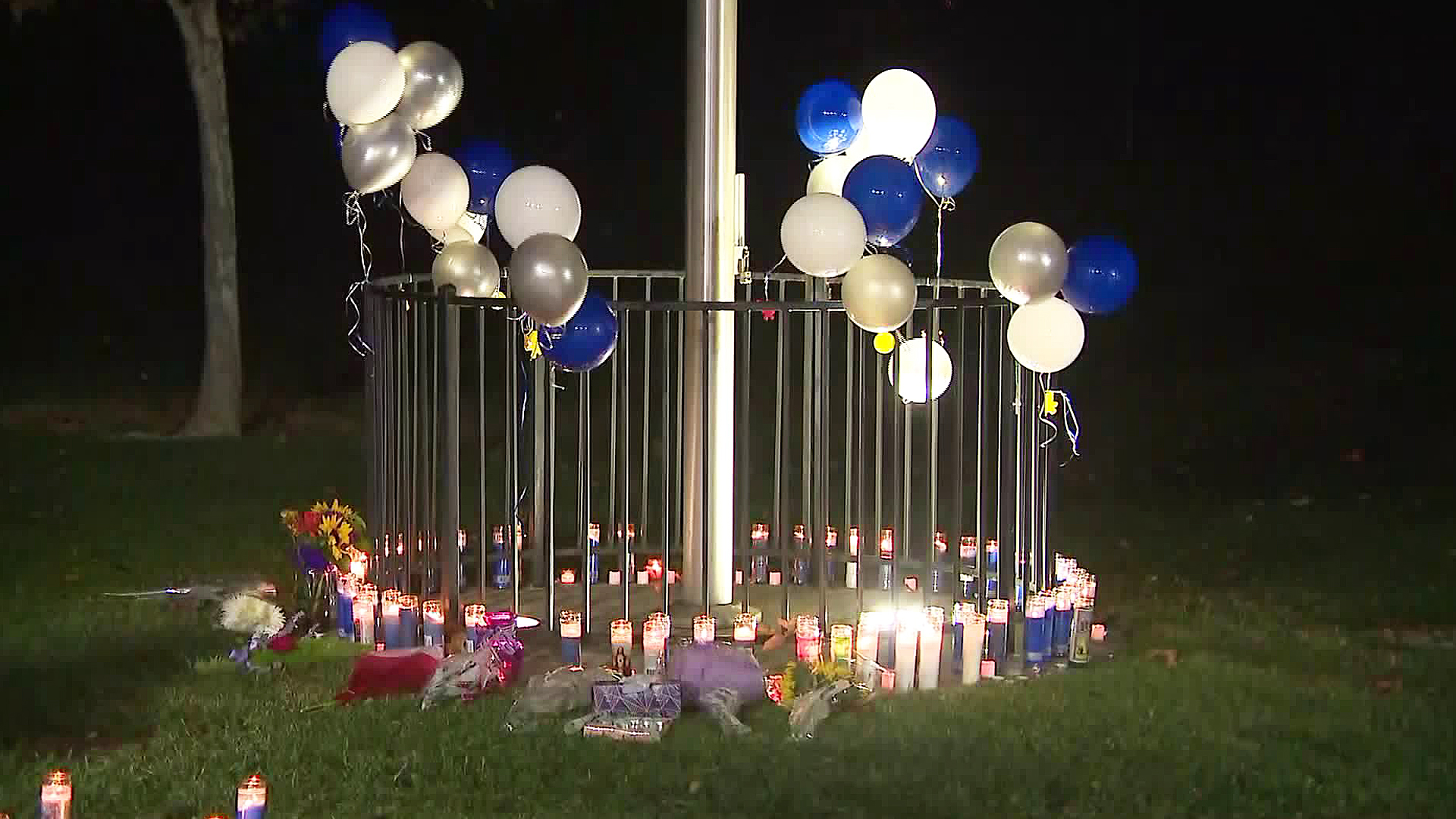 A growing memorial is seen at Central Park near Saugus High School on Nov. 15, 2019. (Credit: KTLA)