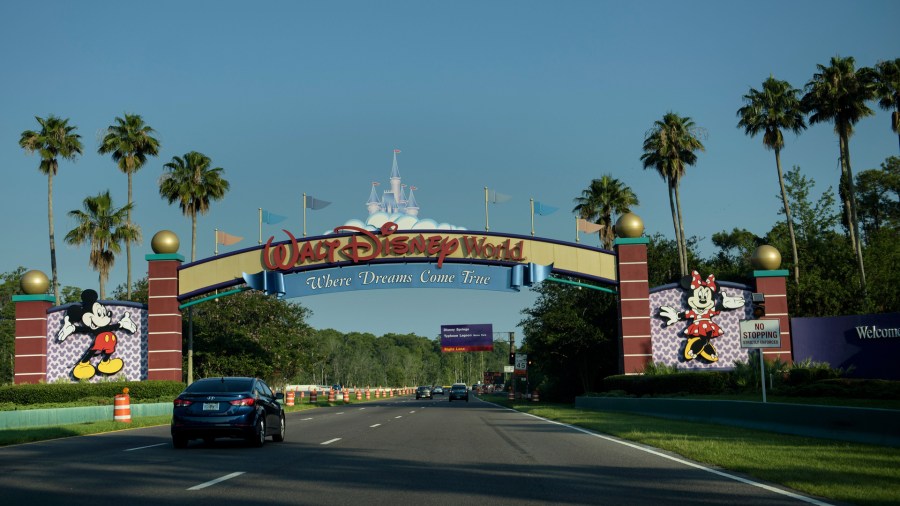 The entrance to the Walt Disney World theme park is seen June 15, 2016 in Orlando, Florida. (Credit: BRENDAN SMIALOWSKI/AFP via Getty Images)