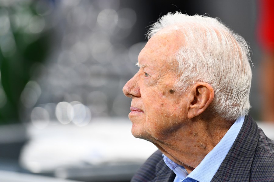 Jimmy Carter attends a game between the Atlanta Falcons and the Cincinnati Bengals at Mercedes-Benz Stadium on Sept. 30, 2018 in Atlanta, Georgia. (Credit: Scott Cunningham/Getty Images)