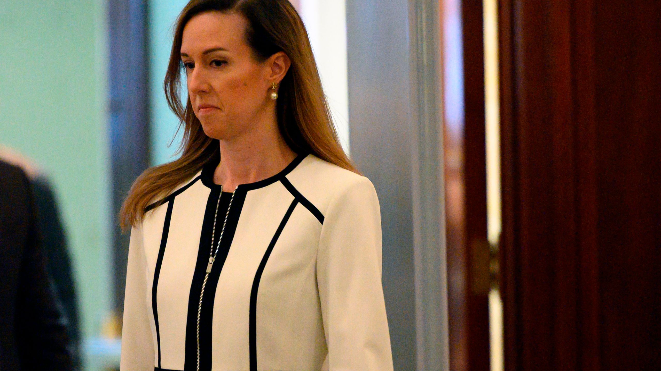 Jennifer Williams, an aide to US Vice President Mike Pence, arrives for a deposition as part of the House Impeachment inquiries on Capitol Hill in Washington, DC, November 7, 2019. (Credit: ANDREW CABALLERO-REYNOLDS/AFP via Getty Images)