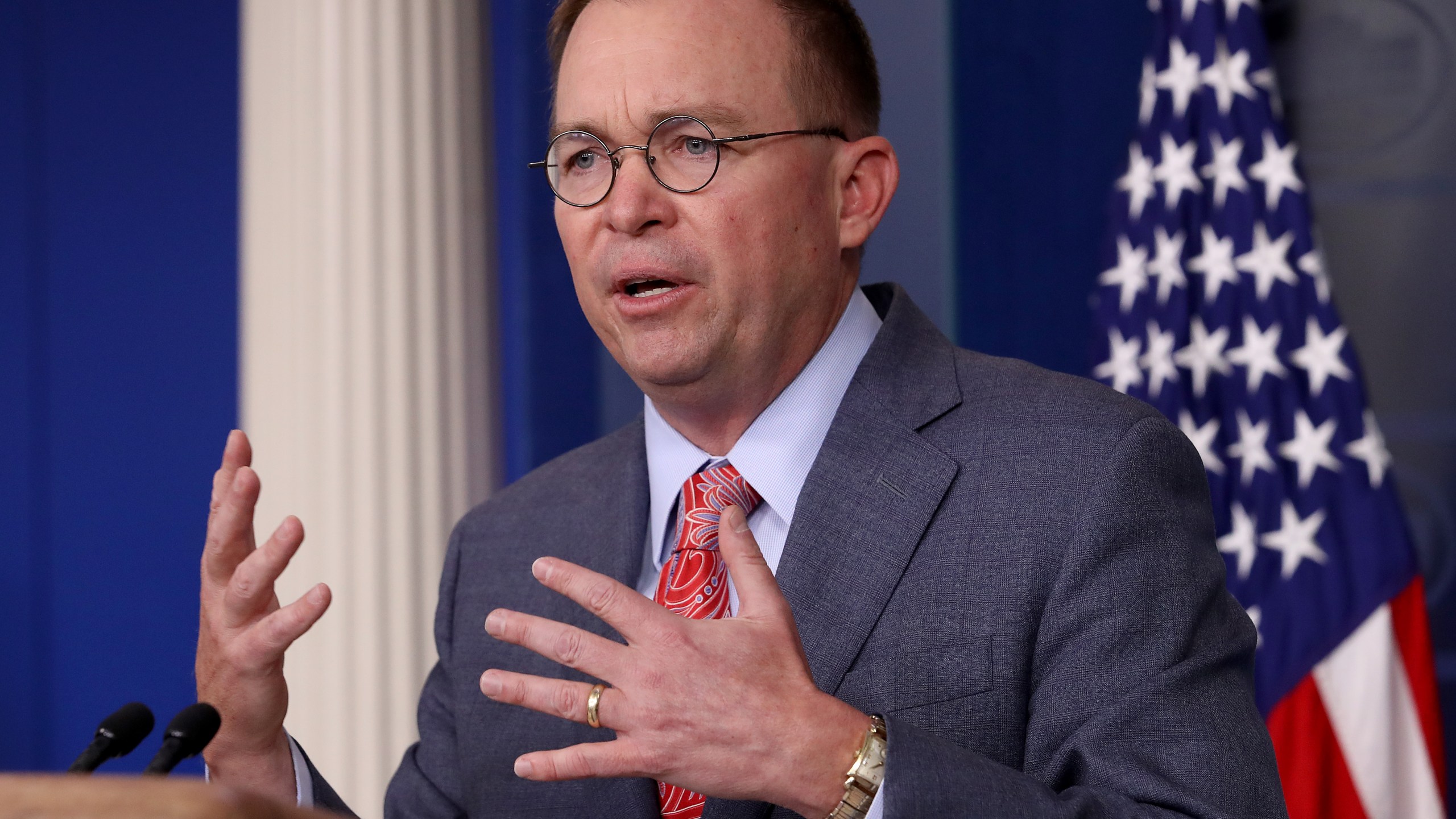 Acting White House Chief of Staff Mick Mulvaney answers questions during a briefing at the White House Oct. 17, 2019, in Washington, D.C. (Credit: Win McNamee/Getty Images)