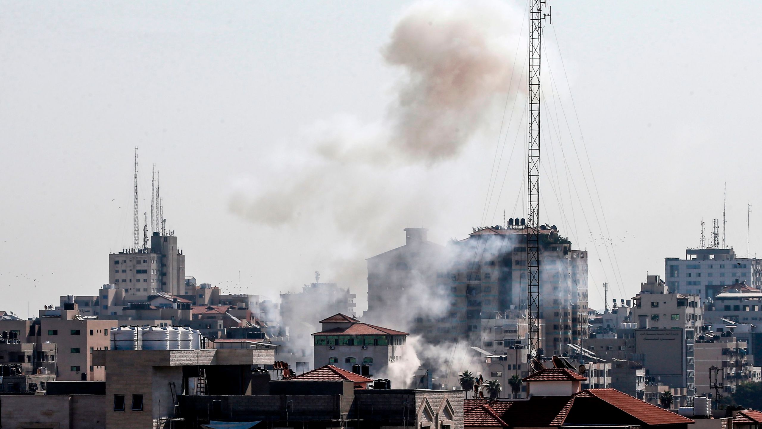 Smoke billows in Gaza City following an Israeli strike on November 12, 2019. (Credit: MAHMUD HAMS/AFP via Getty Images)