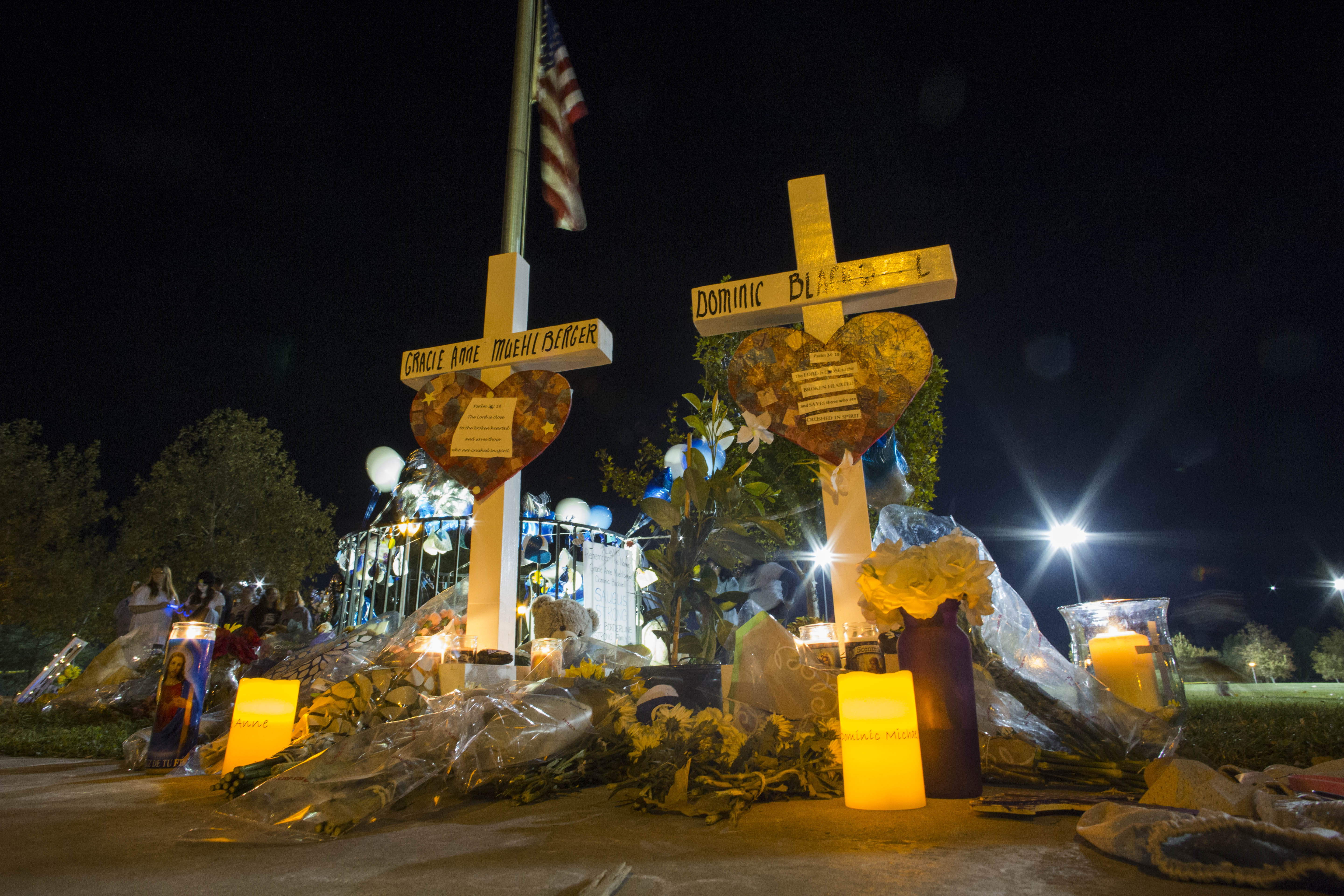 A memorial to the students killed in the Saugus High School shooting is seen at a vigil held in Santa Clarita on Nov. 17, 2019. (Credit: Apu Gomes / Getty Images)