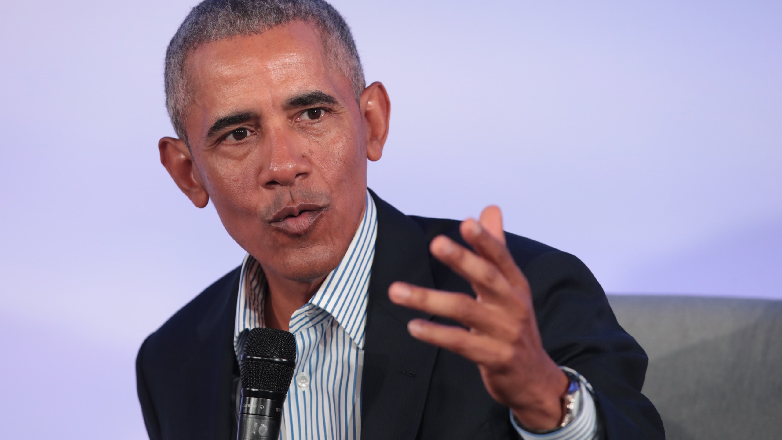 Former U.S. President Barack Obama speaks to guests at the Obama Foundation Summit on the campus of the Illinois Institute of Technology on Oct. 29, 2019 in Chicago, Illinois. (Credit: Scott Olson/Getty Images)