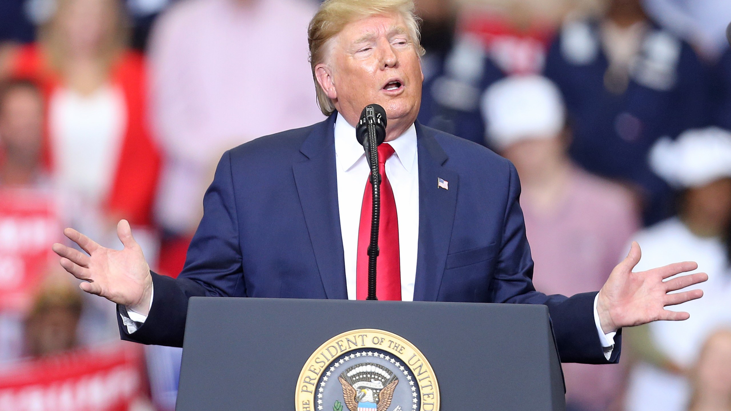 President Donald Trump speaks during a Keep America Great rally in Monroe, Louisiana, on Nov. 6, 2019. (Credit: Matt Sullivan / Getty Images)