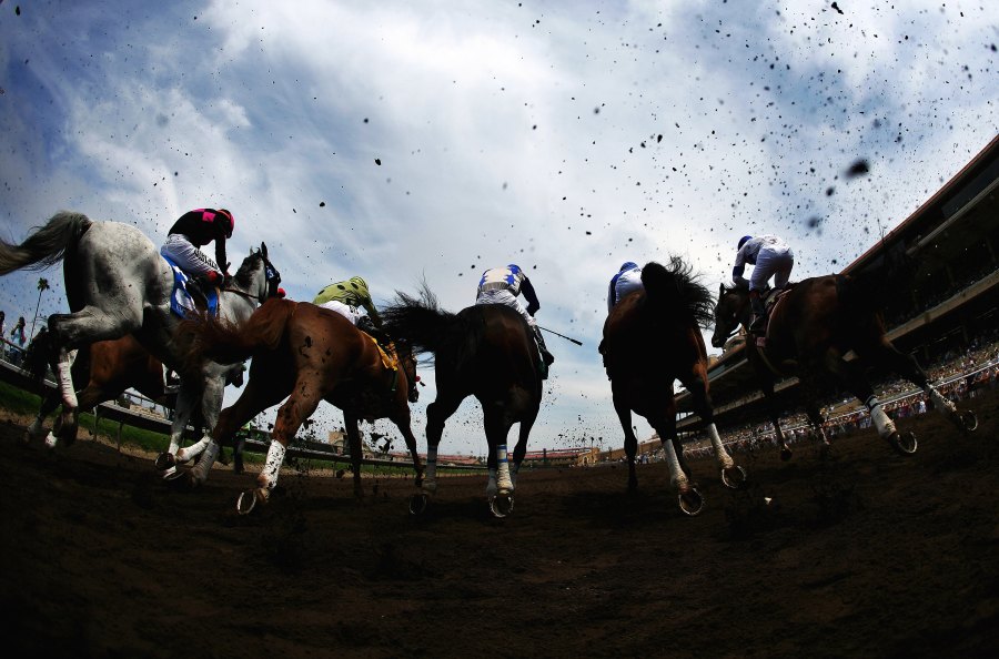 A general view of the horses breaking at the gate at the Del Mar Racetrack on July 19, 2006. (Credit: Donald Miralle/Getty Images)