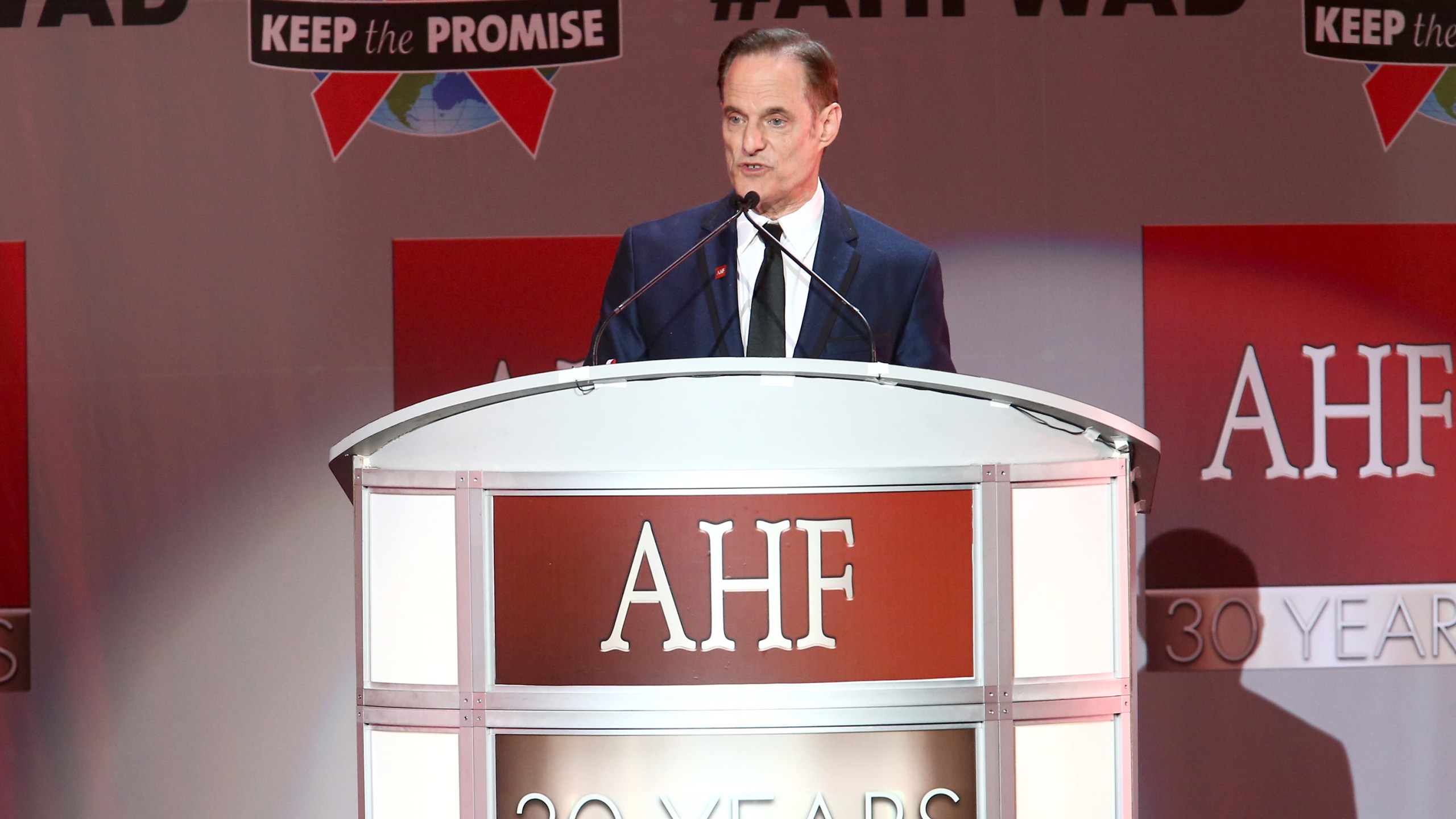 President of the AIDS Healthcare Foundation Michael Weinstein speaks onstage during the AHF World AIDS DAY Concert and 30th Anniversary Celebration featuring Mariah Carey and DJ Khaled at the Shrine Auditorium on Nov. 30, 2017, in Los Angeles. (Credit: Tommaso Boddi/Getty Images for AIDS Healthcare Foundation)