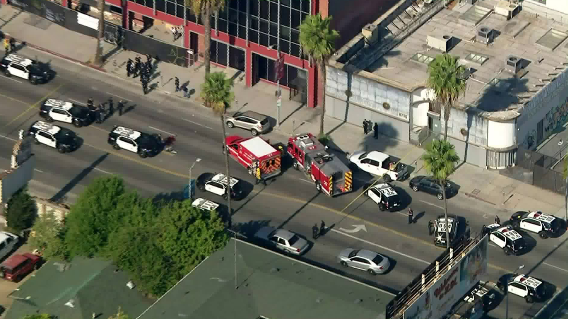 LAPD responds to a report of an officer down in Hollywood on Nov. 25, 2019. (Credit: KTLA)