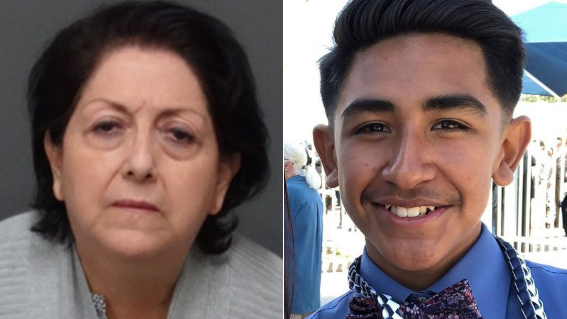 Cristina Navarro, left, is seen in a booking photo released Nov. 26, 2019, by the Monterey Park Police Department; at right, Joshua Madrid is shown in a photo provided by his family.