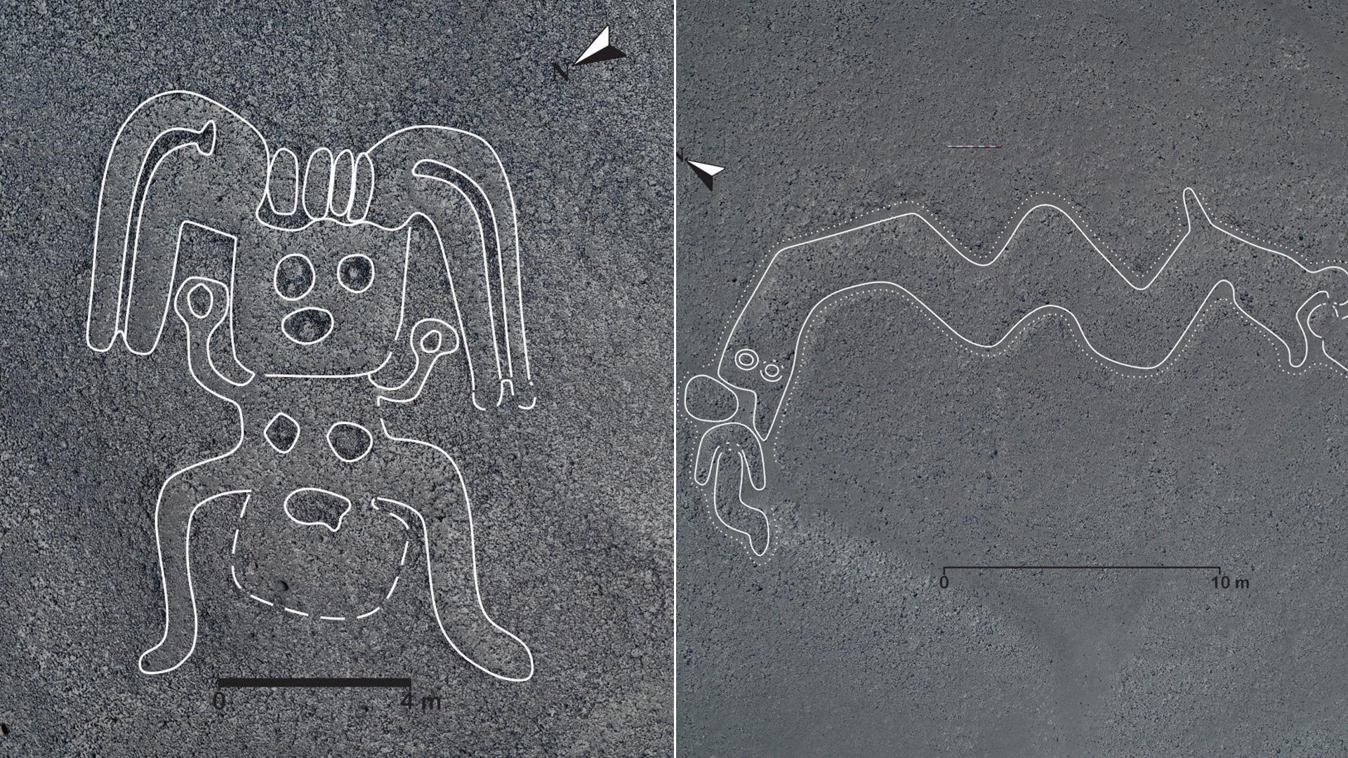 Yamagata University released these images on Nov. 15, 2019 of geoglyphs found by researchers in Peru.