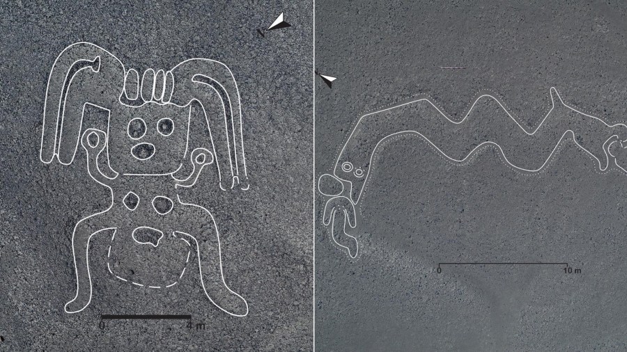 Yamagata University released these images on Nov. 15, 2019 of geoglyphs found by researchers in Peru.