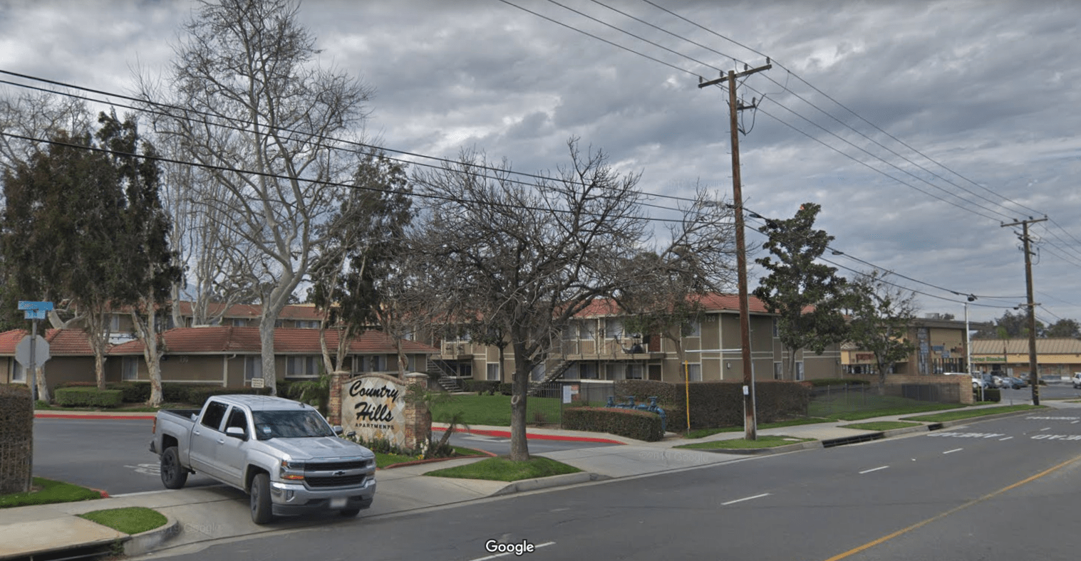 The Country Hills apartment complex in Corona is seen in a Google Maps Street View image.