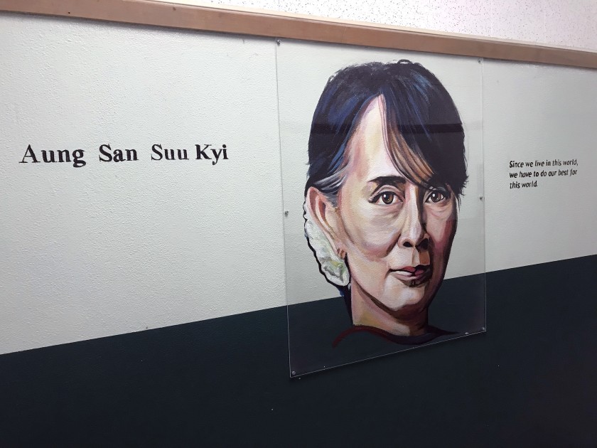 A mural of Aung San Suu Kyi at Muir Middle School in Burbank is seen in this undated photo. (Credit: Andrew Campa/Burbank Leader via Los Angeles Times)