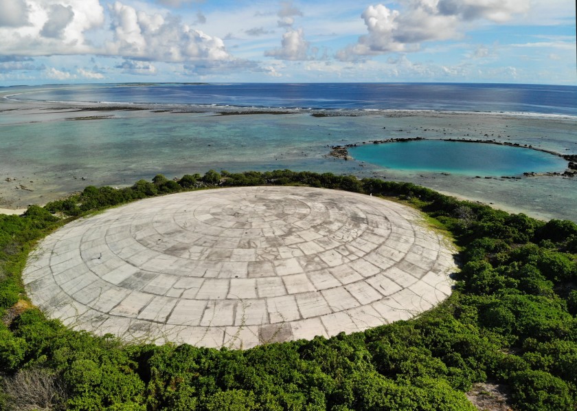 A nuclear waste dump, Runit Dome, is seen in the Marshall Islands in this undated photo. (Credit: Carolyn Cole / Los Angeles Times)