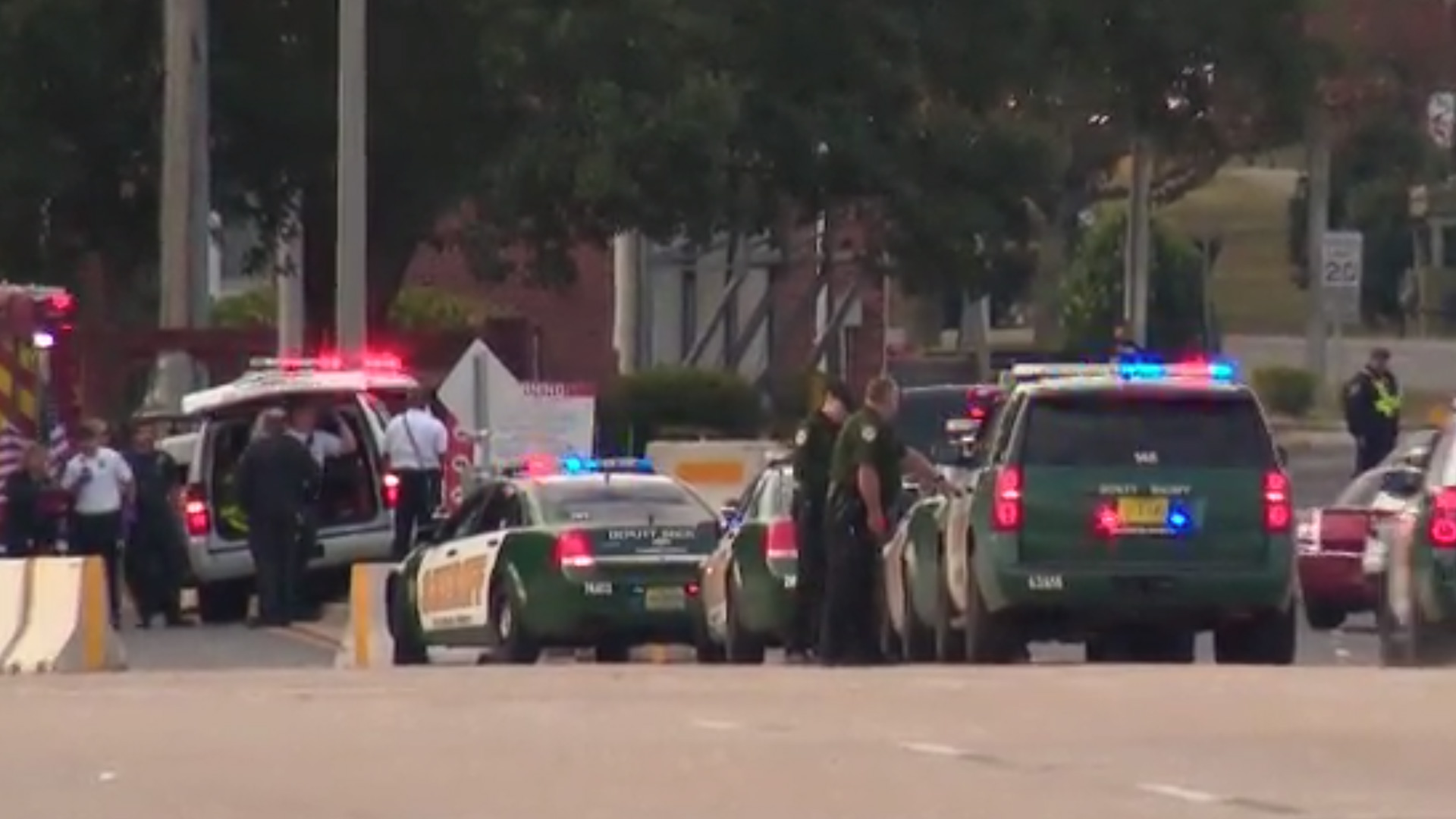 Authorities respond to a deadly shooting at Naval Air Station Pensacola on Dec. 6, 2019. (Credit: WEAR via CNN)