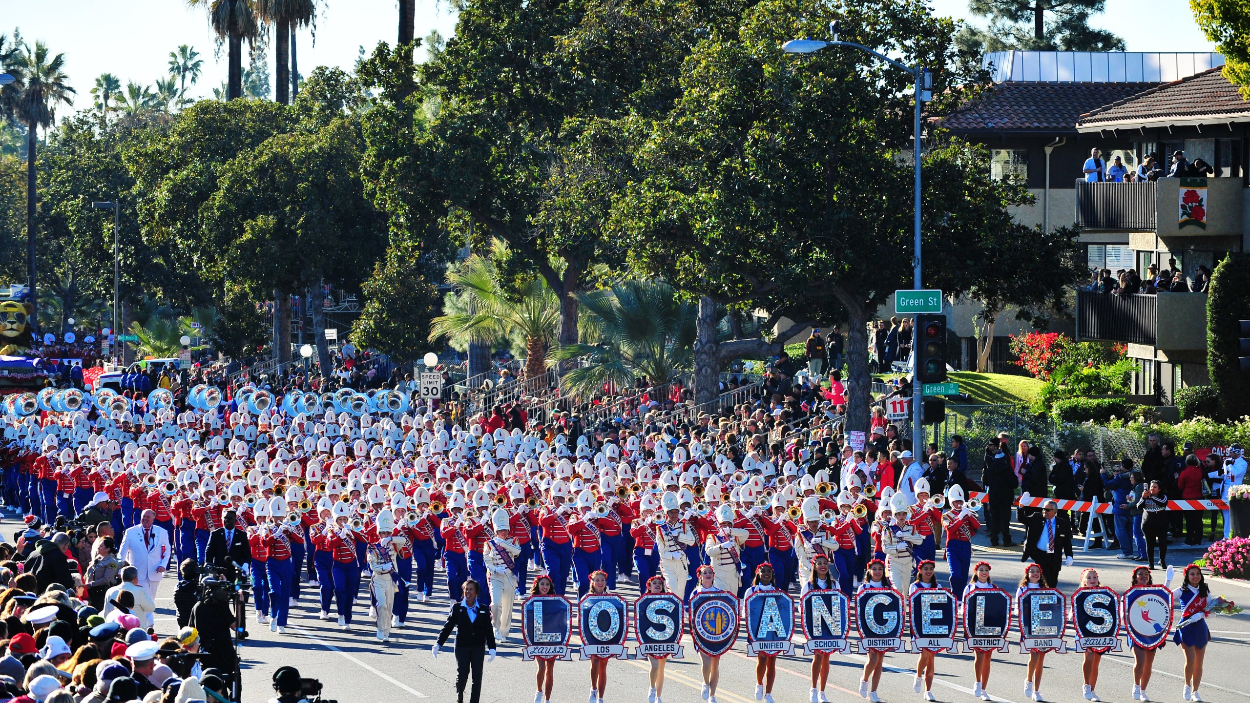 The Los Angeles Unified School District All City Honor Marching band participates in the 130th Rose Parade Presented by Honda on Jan. 1, 2019, in Pasadena, California. (Credit: Jerod Harris/Getty Images)