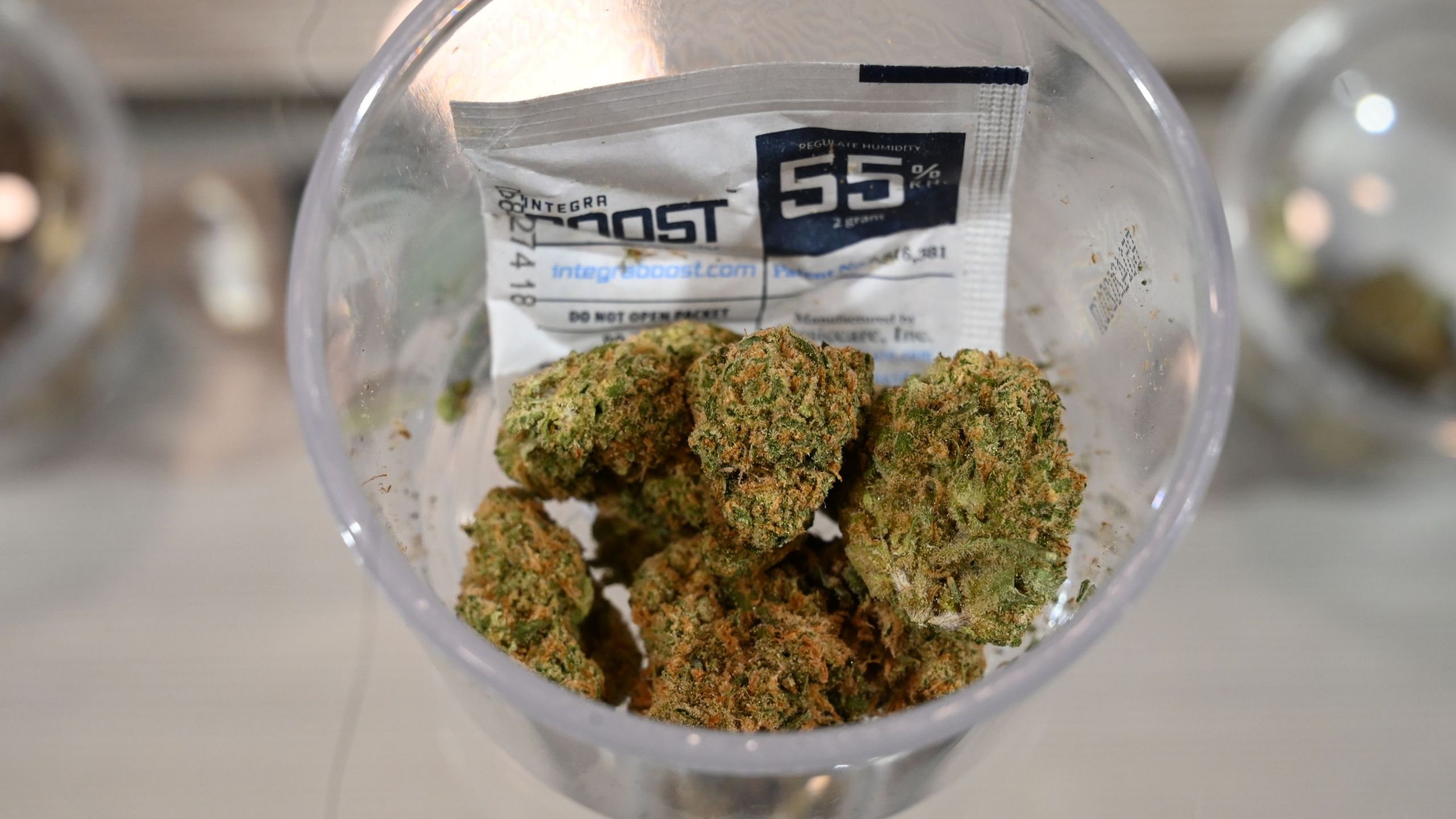 Marijuana is displayed for sale at a dispensary in Los Angeles on Jan. 24, 2019. (Credit: Robyn Beck / AFP / Getty Images)