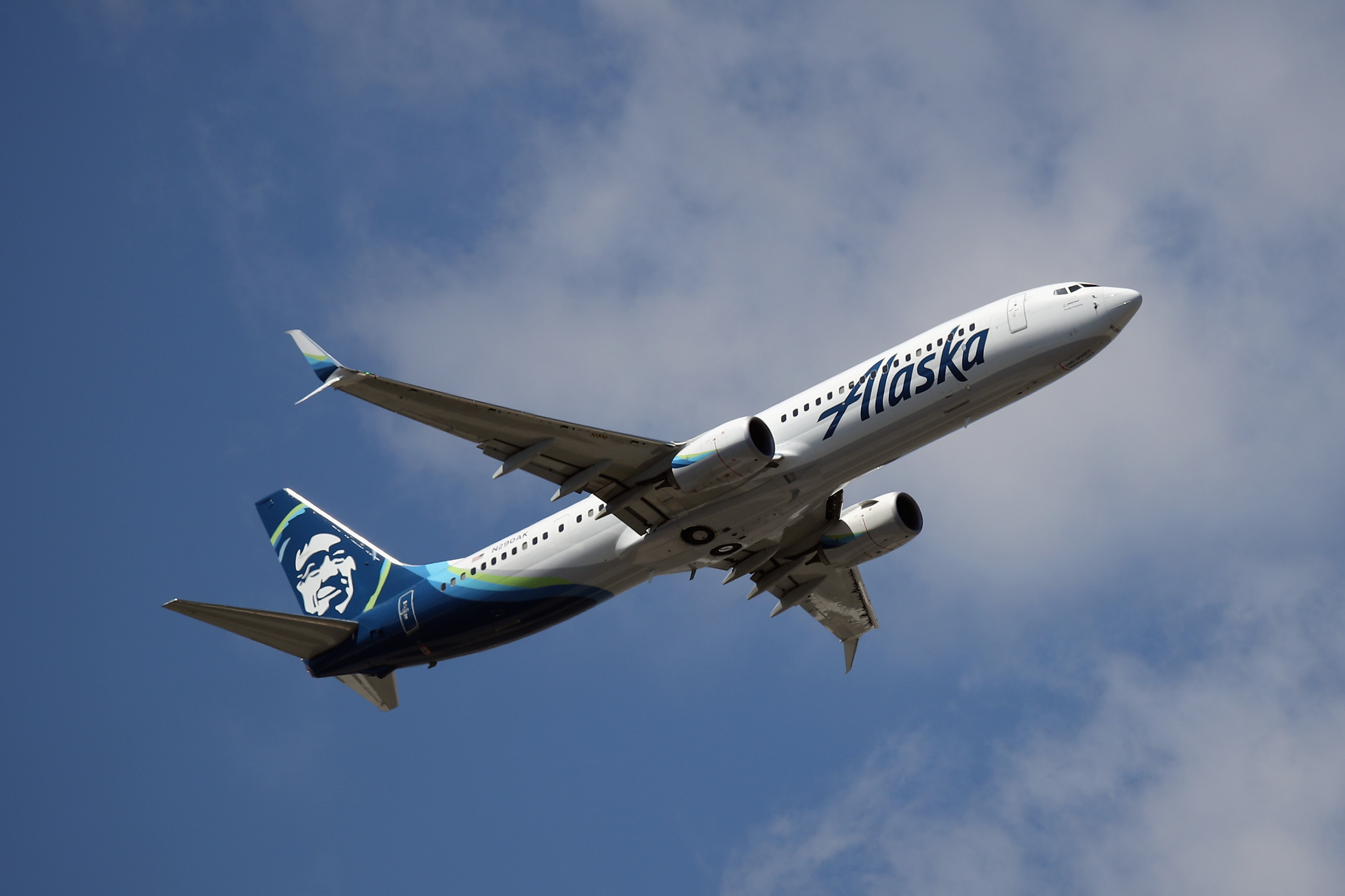 AN Alaska Airlines plane takes off from JFK Airport on Aug. 24, 2019. (Credit: Bruce Bennett/Getty Images)