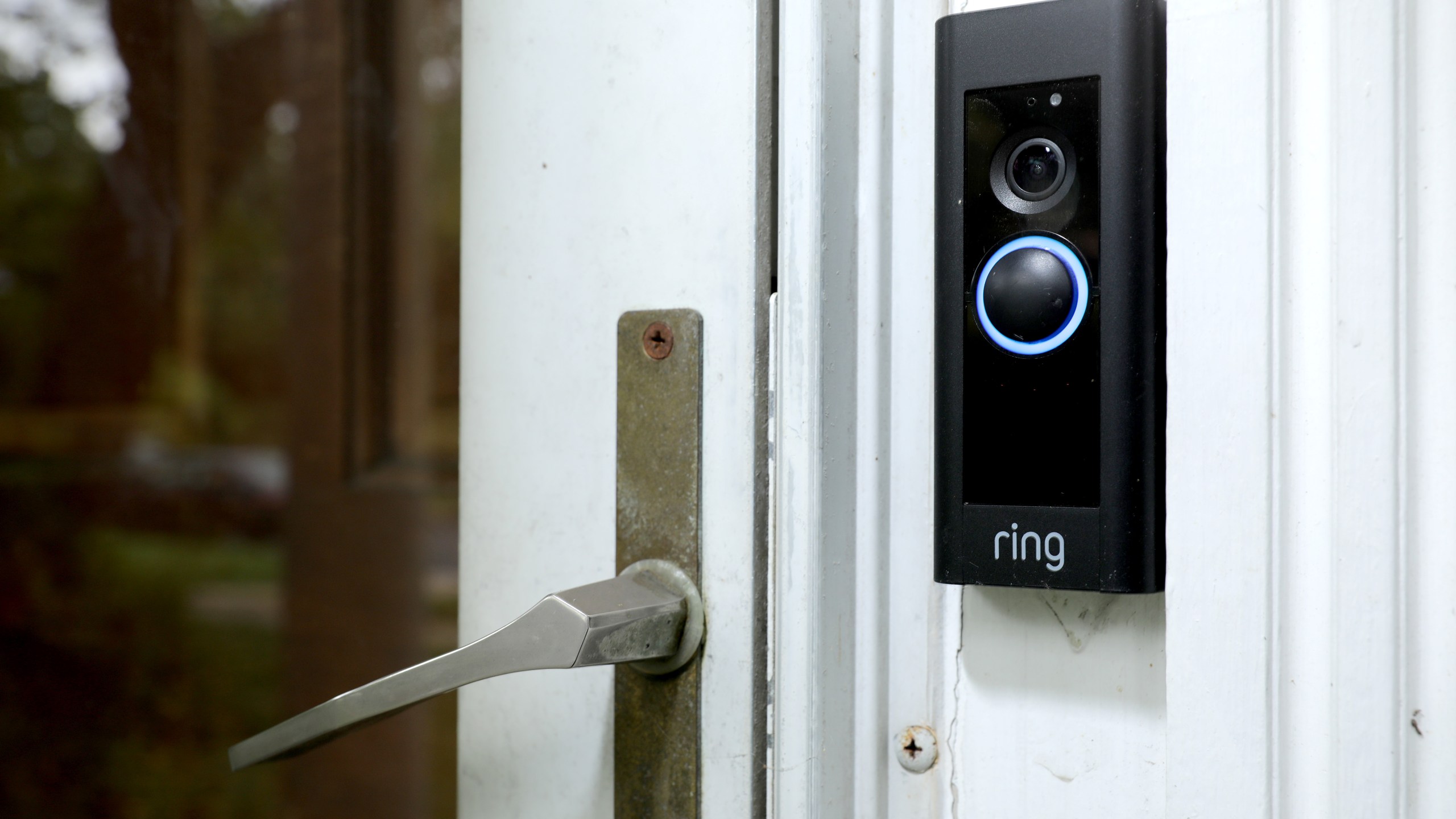 A ring doorbell device with a built-in camera is seen on Aug. 28, 2019, in Silver Spring, Maryland. (Credit: Chip Somodevilla/Getty Images)