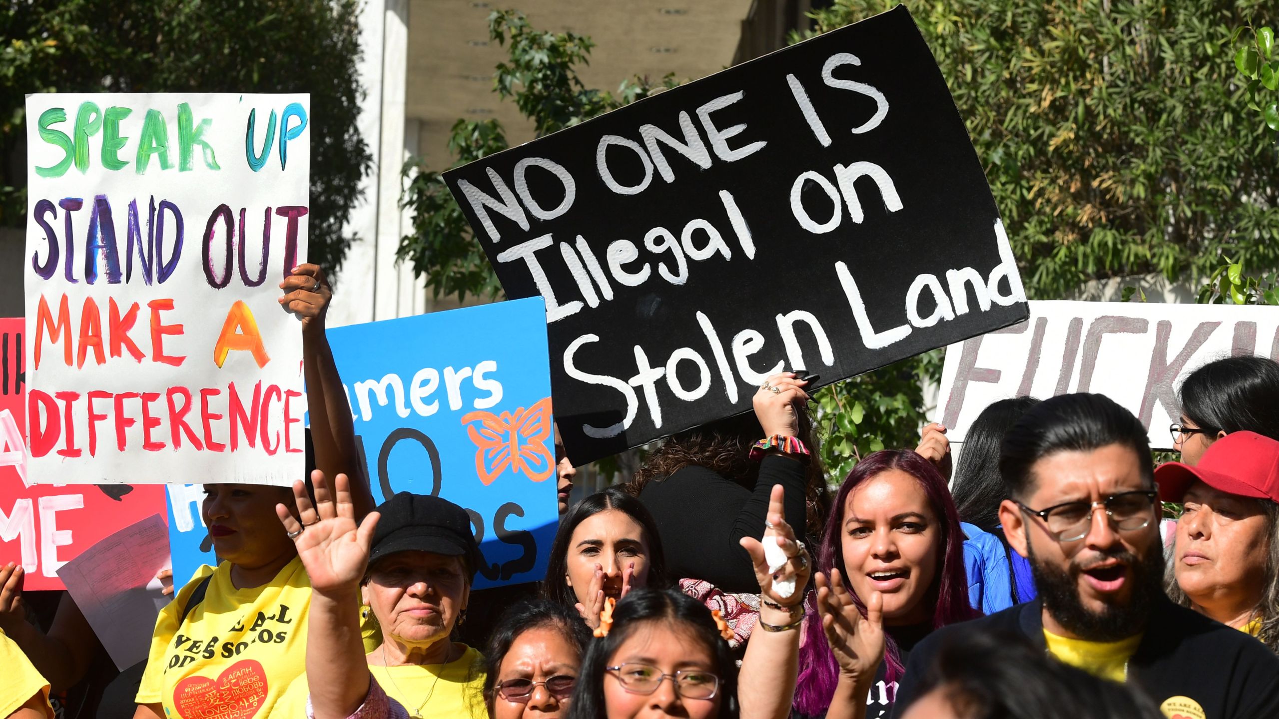 Protesters rally in support of DACA in downtown Los Angeles on Nov. 12, 2019 as the U.S. Supreme Court hears arguments to make a decision regarding the future of "dreamers." (Credit: FREDERIC J. BROWN/AFP via Getty Images)