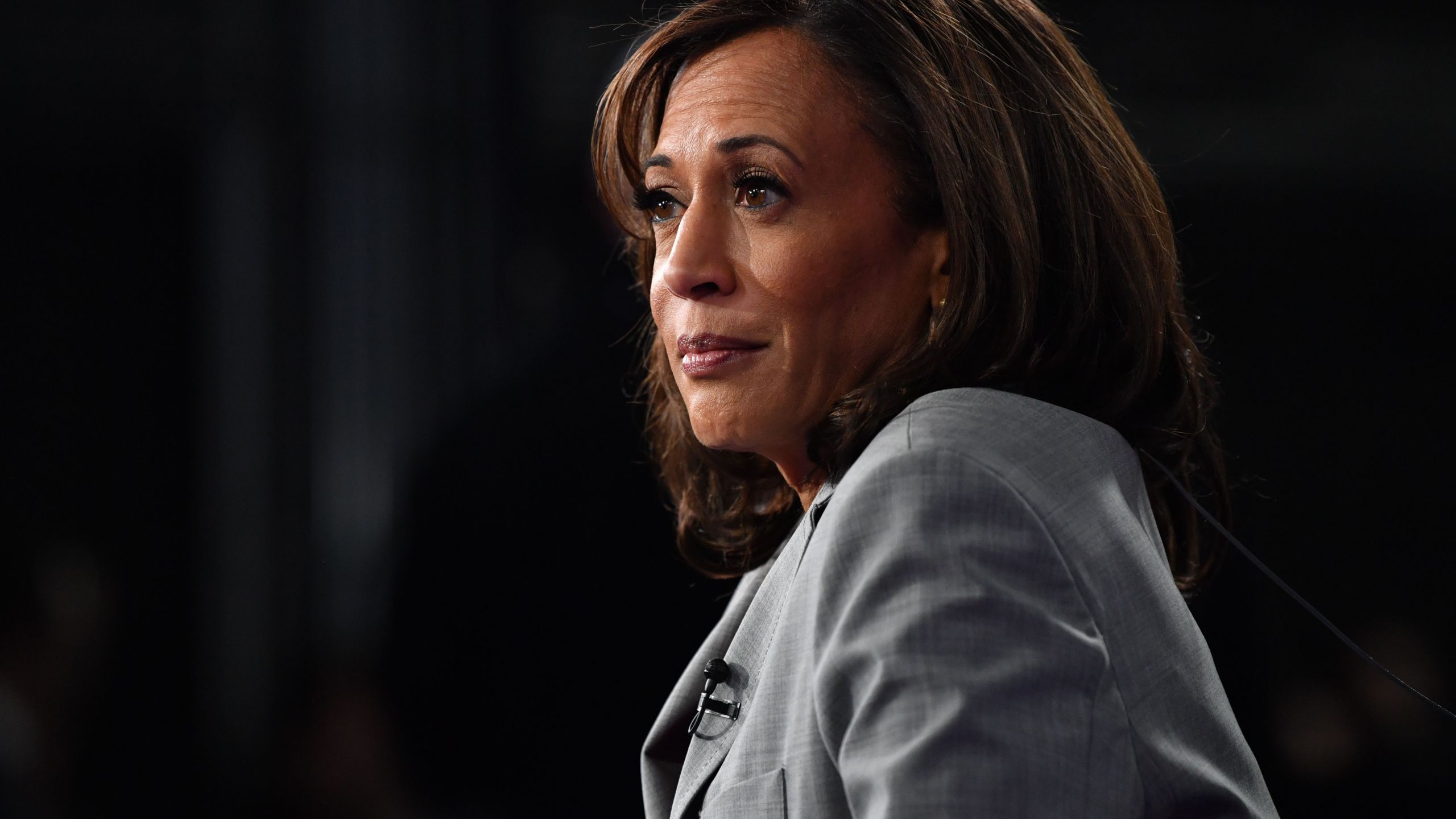 California Senator Kamala Harris speaks to the press after participating in the fifth Democratic primary debate of the 2020 presidential campaign in Atlanta, Georgia on Nov. 20, 2019. (Nicholas Kamm/AFP via Getty Images)