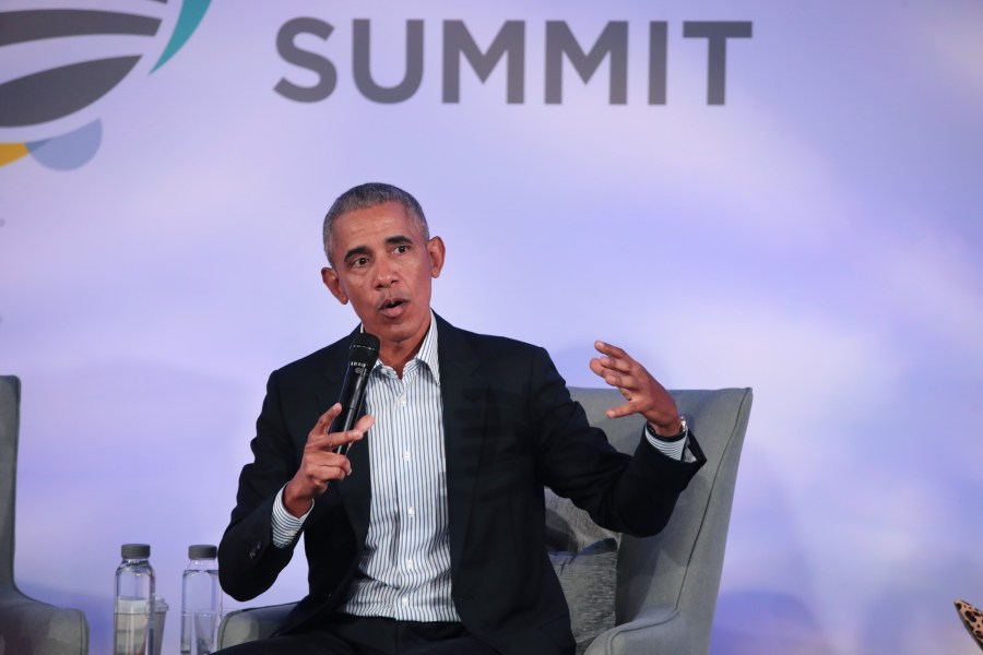 Former President Barack Obama speaks to guests at the Obama Foundation Summit on the campus of the Illinois Institute of Technology in Chicago on Oct. 29, 2019. (Credit: Scott Olson/Getty Images)