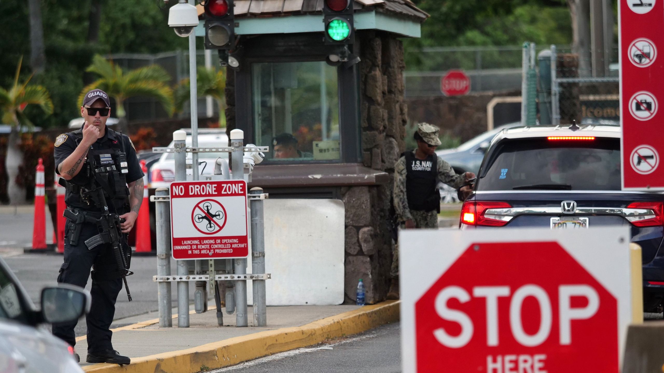 The Nimitz Gate at Pearl Harbor in Hawaii is seen shortly after a sailor opened fire at the Pearl Harbor Naval Shipyard in Honolulu, Hawaii on Dec. 4, 2019. (Credit: RONEN ZILBERMAN/AFP via Getty Images)