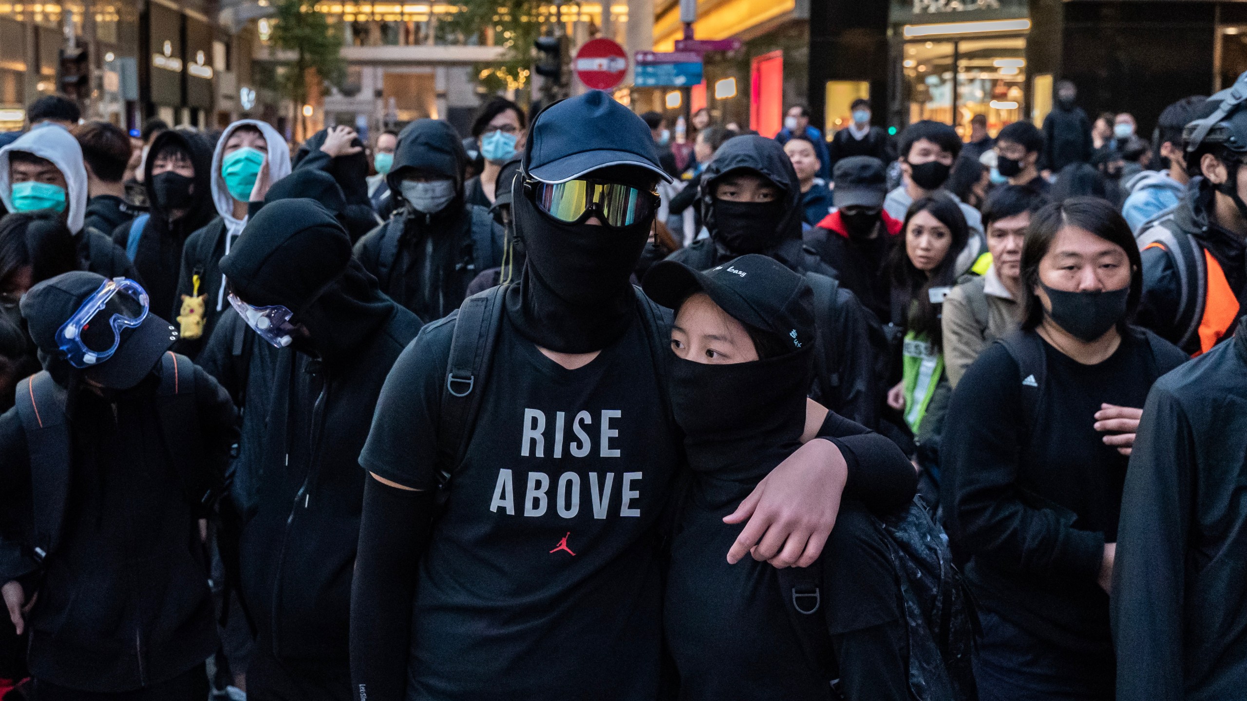 Protesters form a frontline during a standoff with police at a demonstration on Dec. 8, 2019, in Hong Kong, China. (Credit: Anthony Kwan/Getty Images)