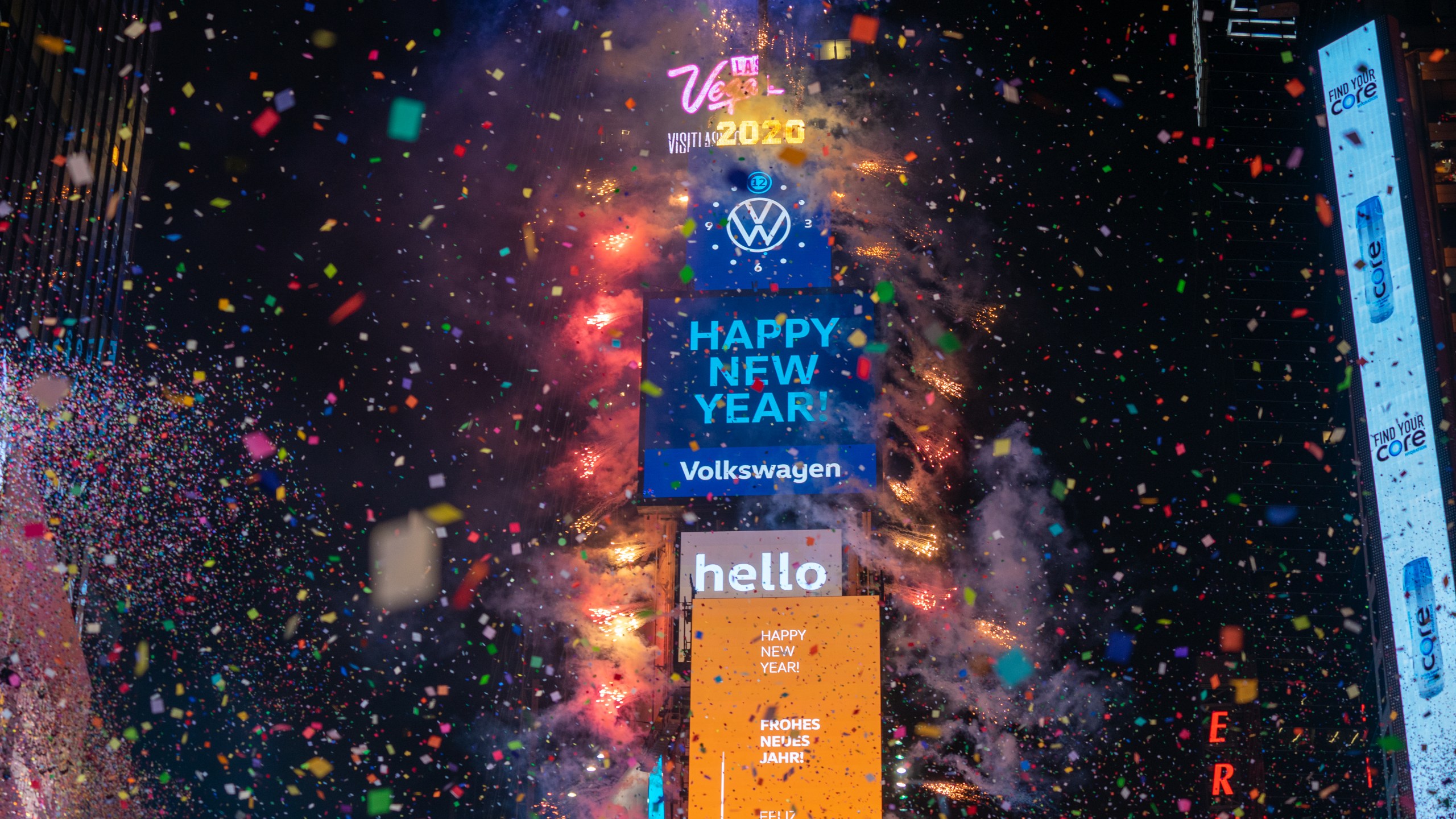 Revelers at Times Square during the New Year's celebration on Jan. 1, 2020 in New York City. (Credit: David Dee Delgado/Getty Images)