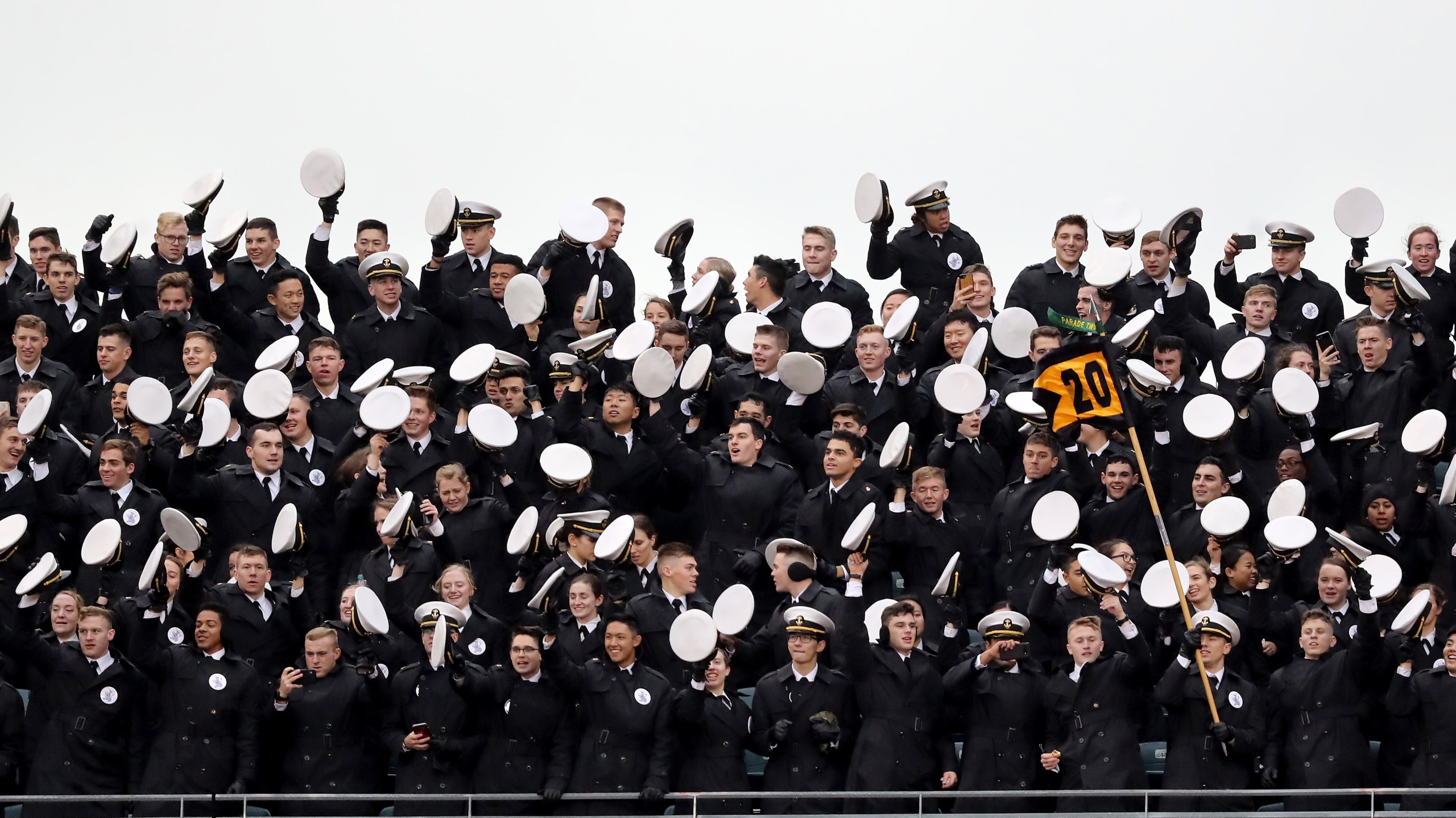 The Navy Midshipmen celebrate during the game against the Army Black Knights at Lincoln Financial Field on Dec. 14, 2019, in Philadelphia, Pennsylvania. (Credit: Elsa/Getty Images)