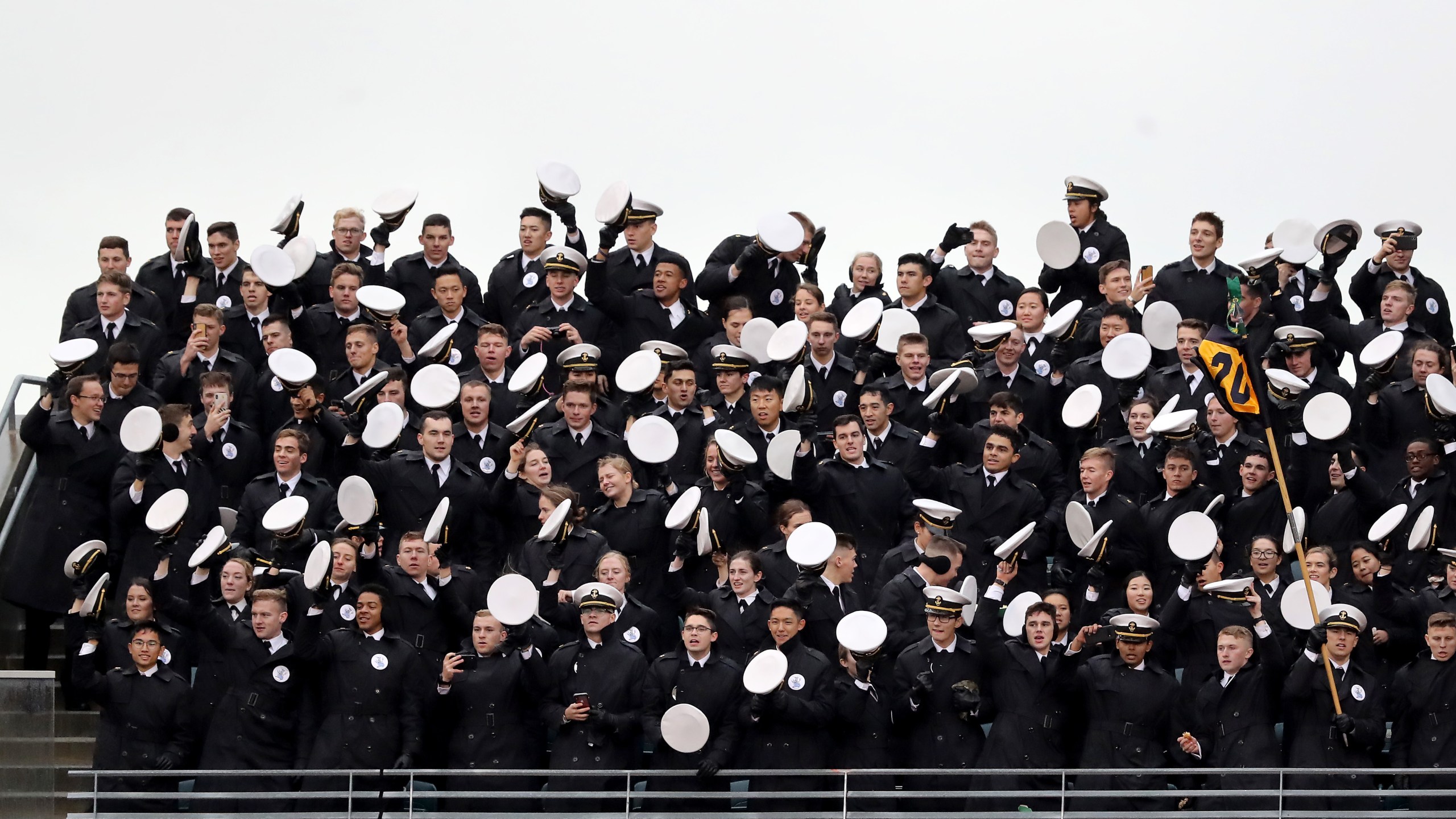 The Navy Midshipmen celebrate during the game on Dec. 14, 2019. (Credit: Elsa/Getty)