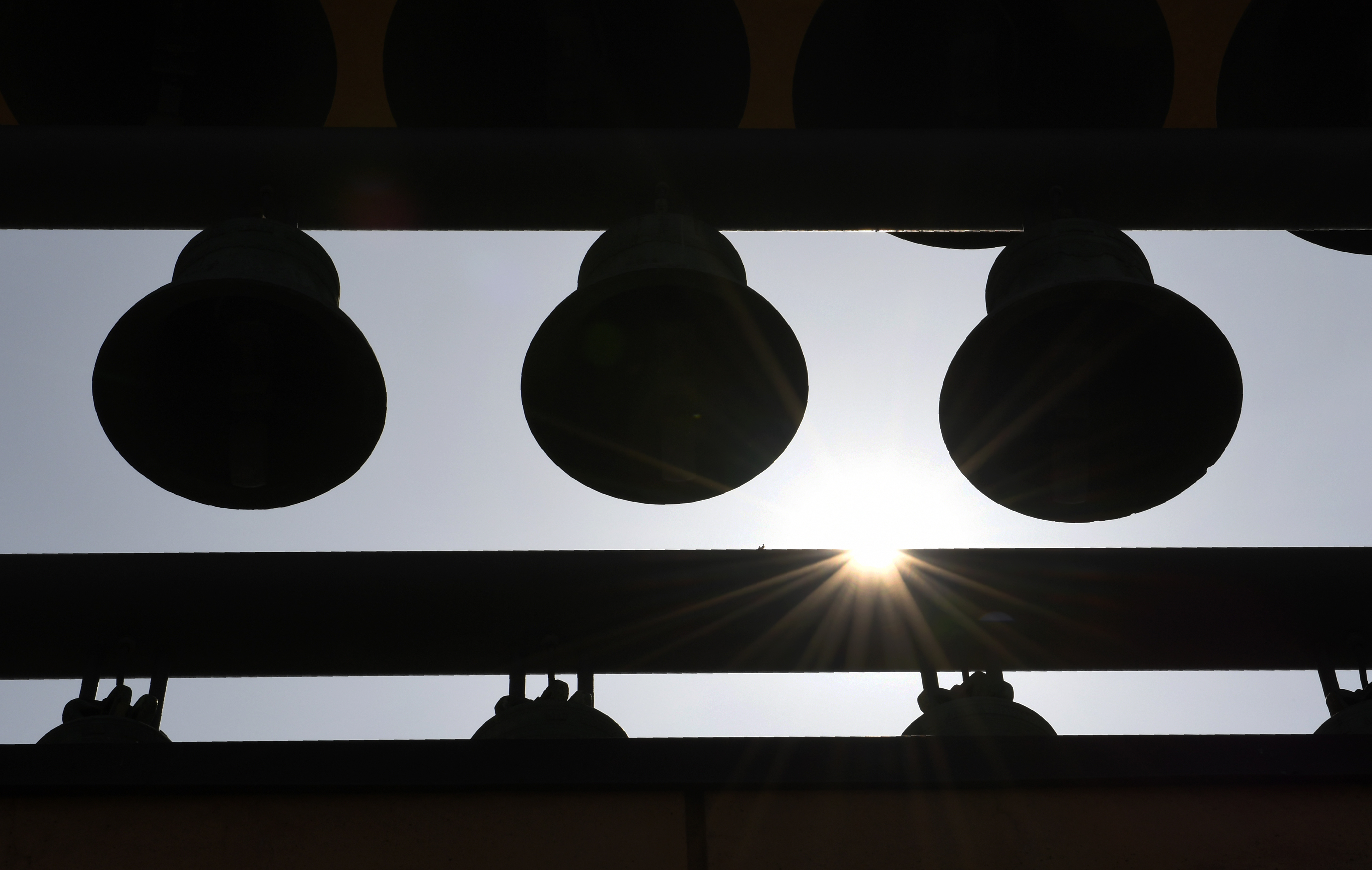 Bells are seen at the Cathedral of Our Lady of Angels in downtown Los Angeles on April 4, 2018. (Credit: FREDERIC J. BROWN/AFP via Getty Images)