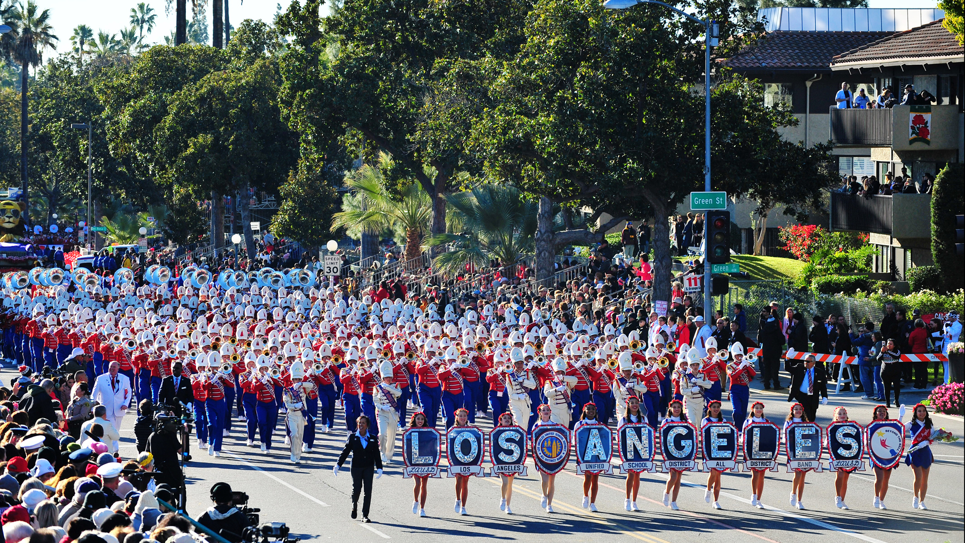 The Los Angeles Unified School District All City Honor Marching band participates in the 130th Rose Parade Presented by Honda on Jan. 1, 2019, in Pasadena, California. (Credit: Jerod Harris/Getty Images)