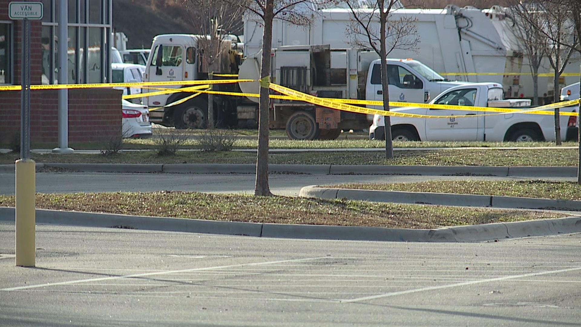 A municipal building in Winston-Salem, North Carolina, is taped off for investigation after a fatal shooting on Dec. 20, 2019. (Credit: WGHP)