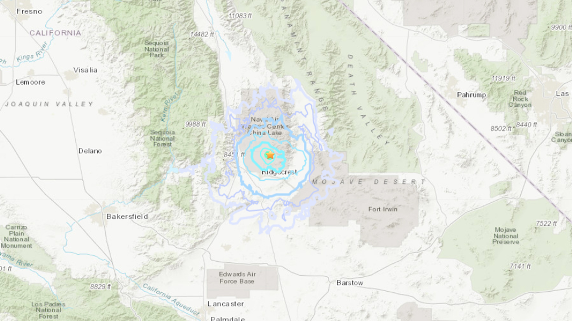 This image shows the epicenter of an earthquake that struck Ridgecrest on Dec. 26, 2019. (Credit: U.S. Geological Survey)