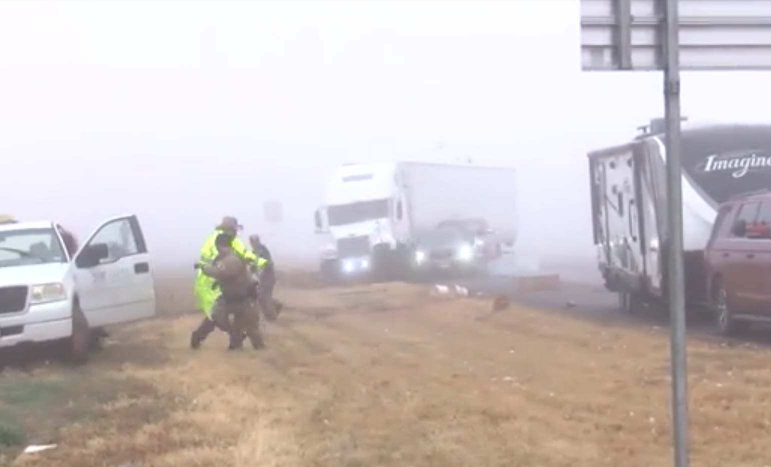 Terrifying video captured an 18-wheeler crashing into an accident scene in Texas on Dec. 27, 2019.