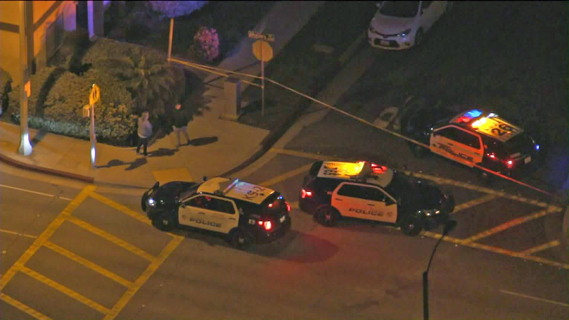 Authorities investigate the scene of a fatal shooting in Alhambra on Jan. 24, 2020. (Credit: KTLA)