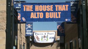 Orange Coast College paid tribute to late coach John Altobelli at the baseball team’s season opener in Costa Mesa on Jan. 28, 2020. (Credit: KTLA)