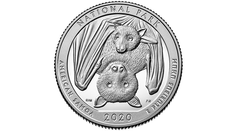 A U.S. quarter featuring Samoan fruit bats is seen in this illustration released by the U.S. Mint on Jan. 6, 2020.